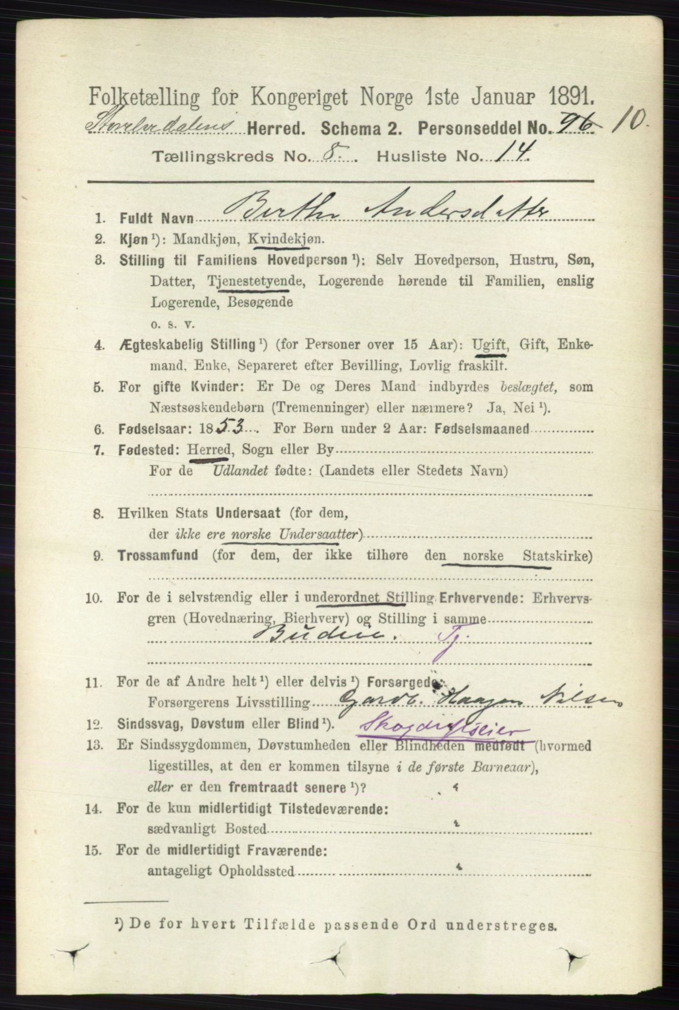 RA, 1891 census for 0430 Stor-Elvdal, 1891, p. 3538