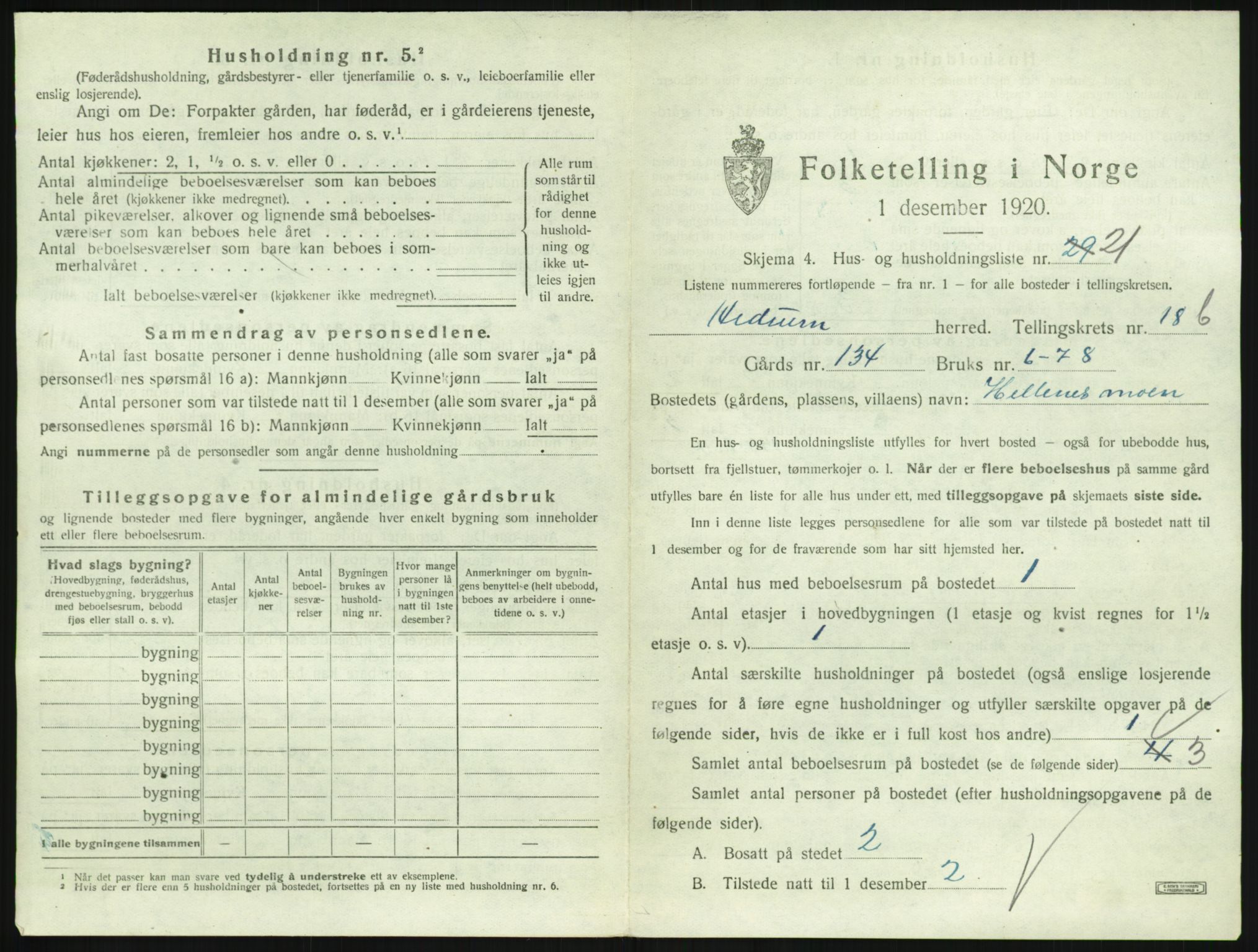 SAKO, 1920 census for Hedrum, 1920, p. 1649