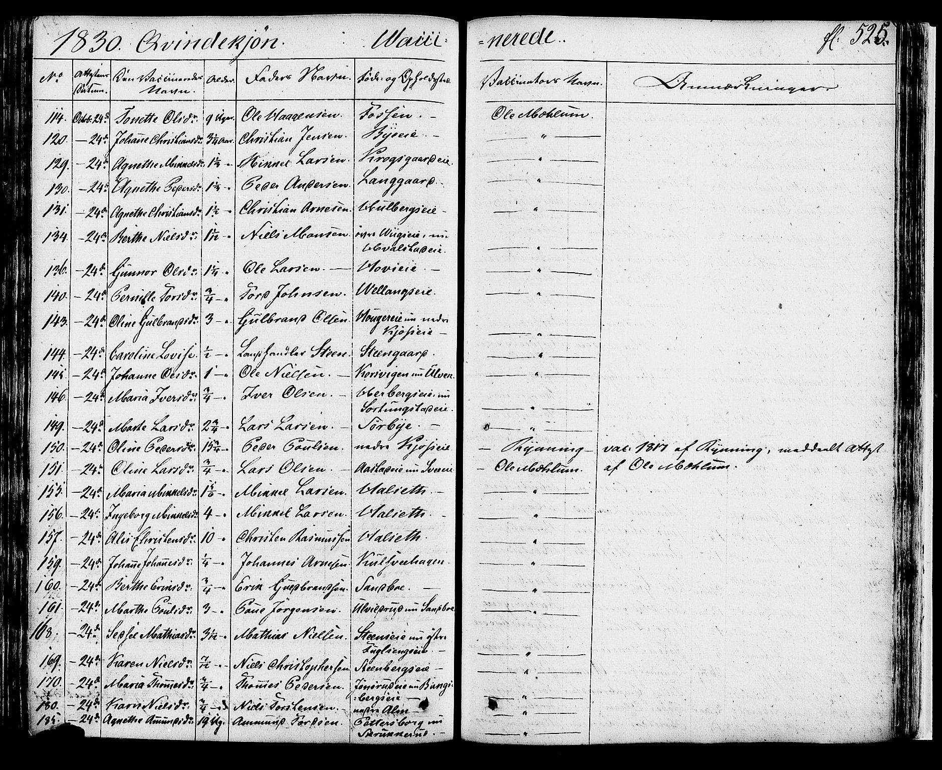 Ringsaker prestekontor, AV/SAH-PREST-014/K/Ka/L0007: Parish register (official) no. 7B, 1826-1837, p. 525