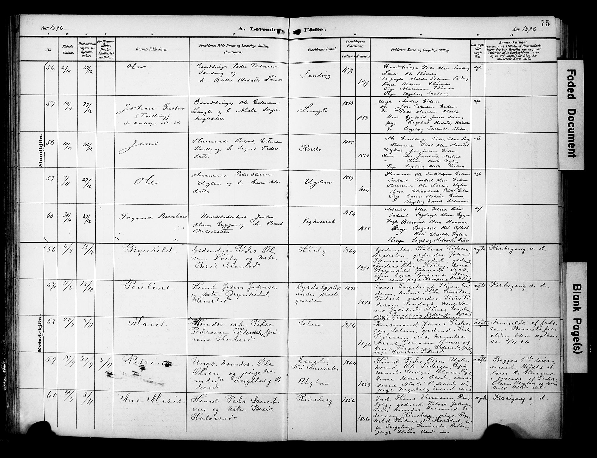 Ministerialprotokoller, klokkerbøker og fødselsregistre - Sør-Trøndelag, SAT/A-1456/695/L1149: Parish register (official) no. 695A09, 1891-1902, p. 75