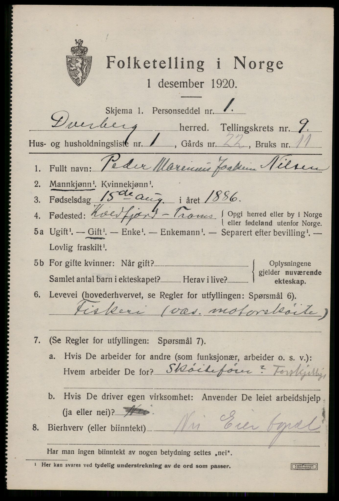 SAT, 1920 census for Dverberg, 1920, p. 7882