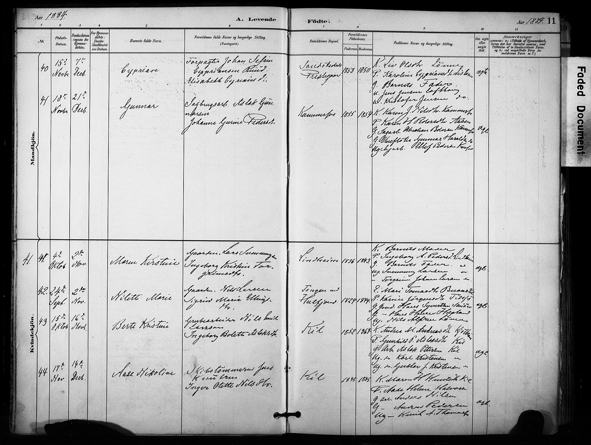 Sannidal kirkebøker, SAKO/A-296/F/Fa/L0015: Parish register (official) no. 15, 1884-1899, p. 11