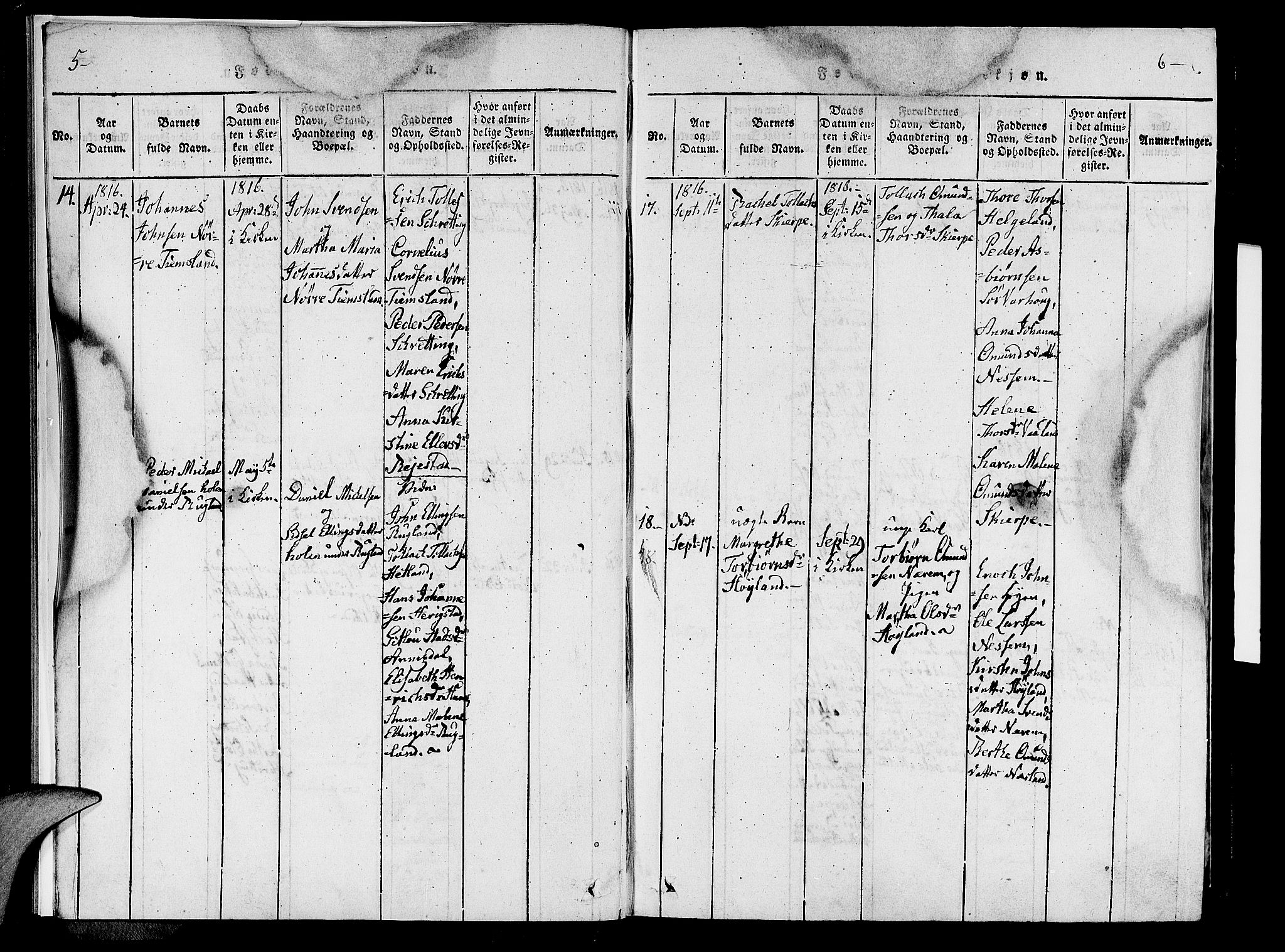 Hå sokneprestkontor, AV/SAST-A-101801/001/30BA/L0003: Parish register (official) no. A 3, 1815-1825, p. 5-6