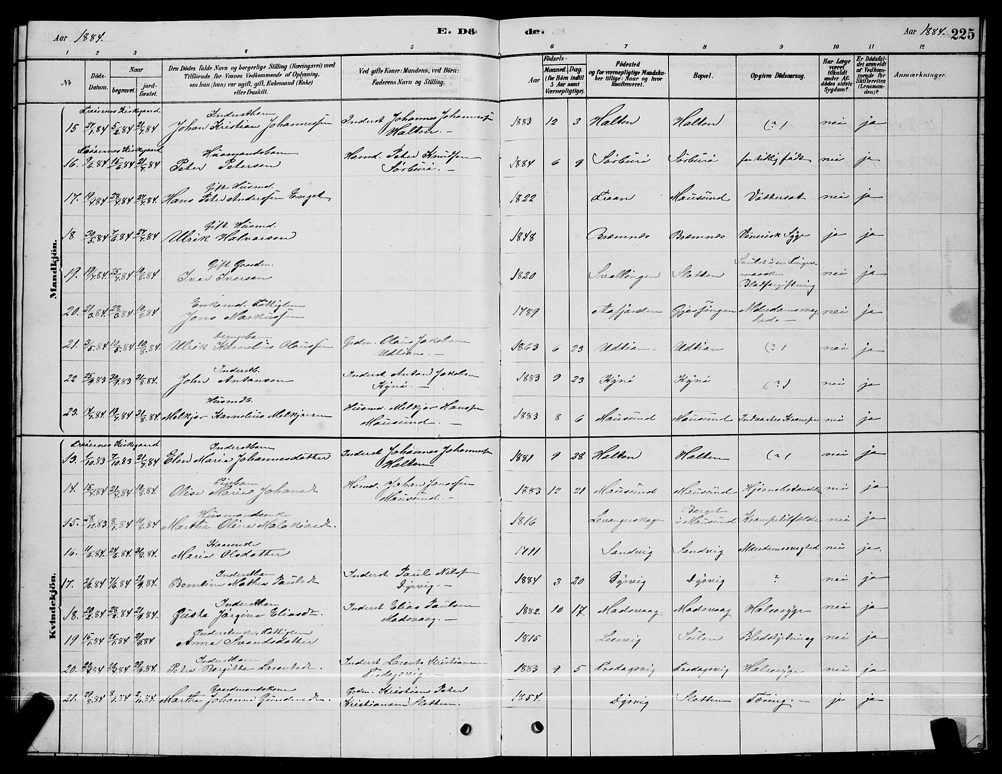 Ministerialprotokoller, klokkerbøker og fødselsregistre - Sør-Trøndelag, SAT/A-1456/640/L0585: Parish register (copy) no. 640C03, 1878-1891, p. 225