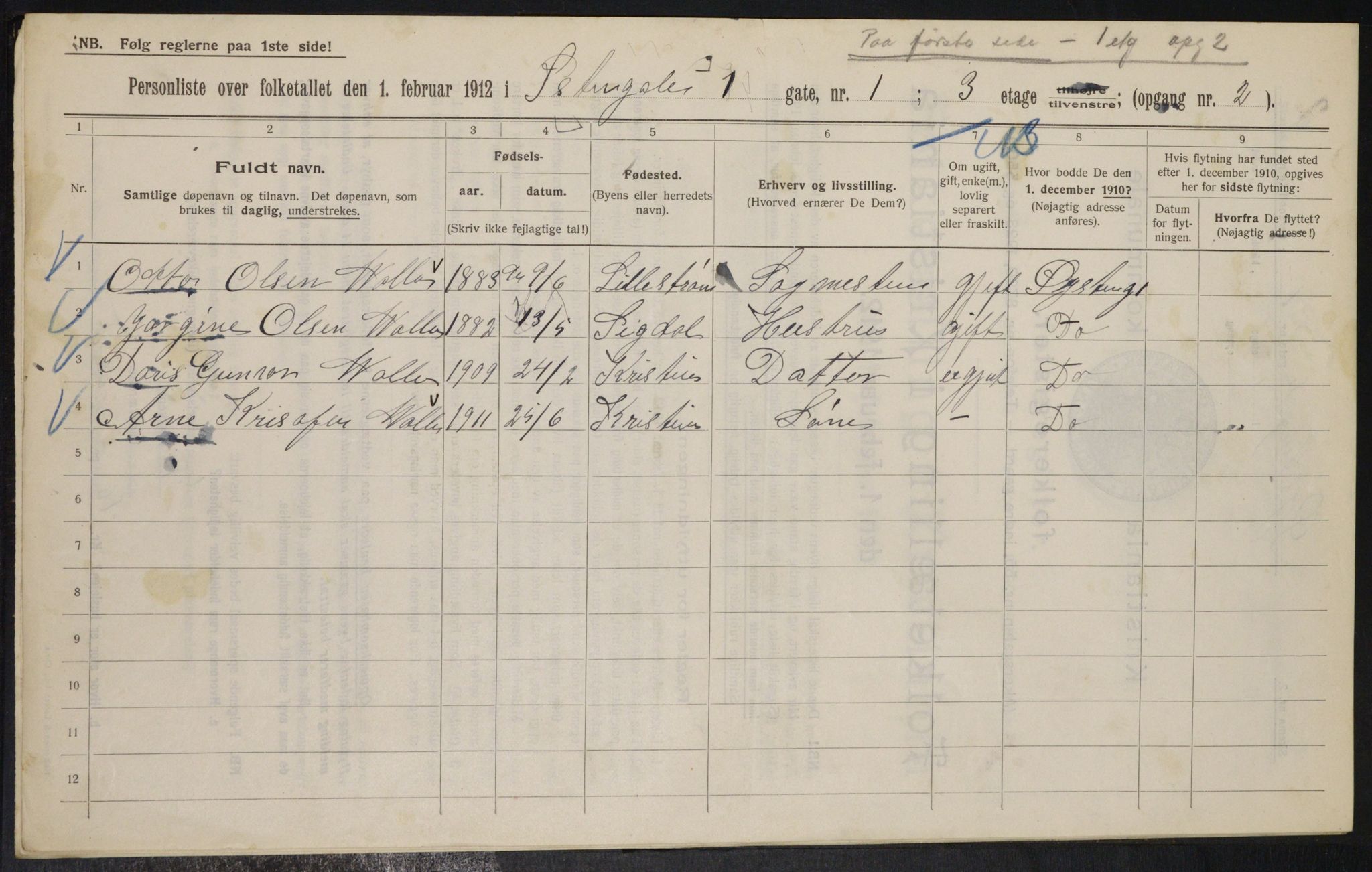 OBA, Municipal Census 1912 for Kristiania, 1912, p. 130305