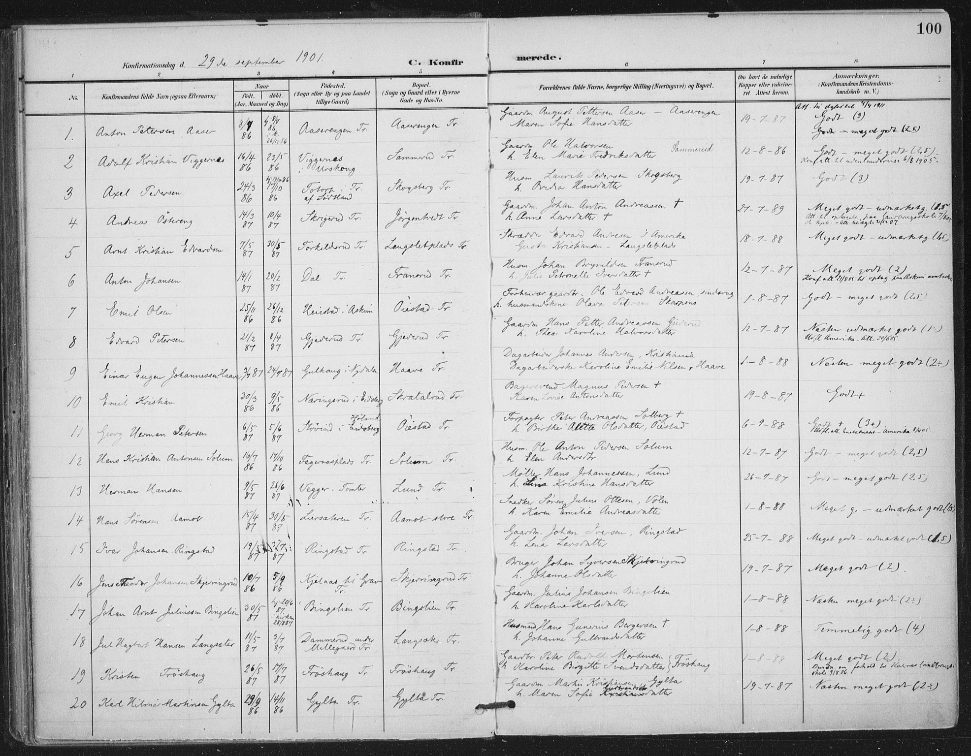 Trøgstad prestekontor Kirkebøker, SAO/A-10925/F/Fa/L0011: Parish register (official) no. I 11, 1899-1919, p. 100