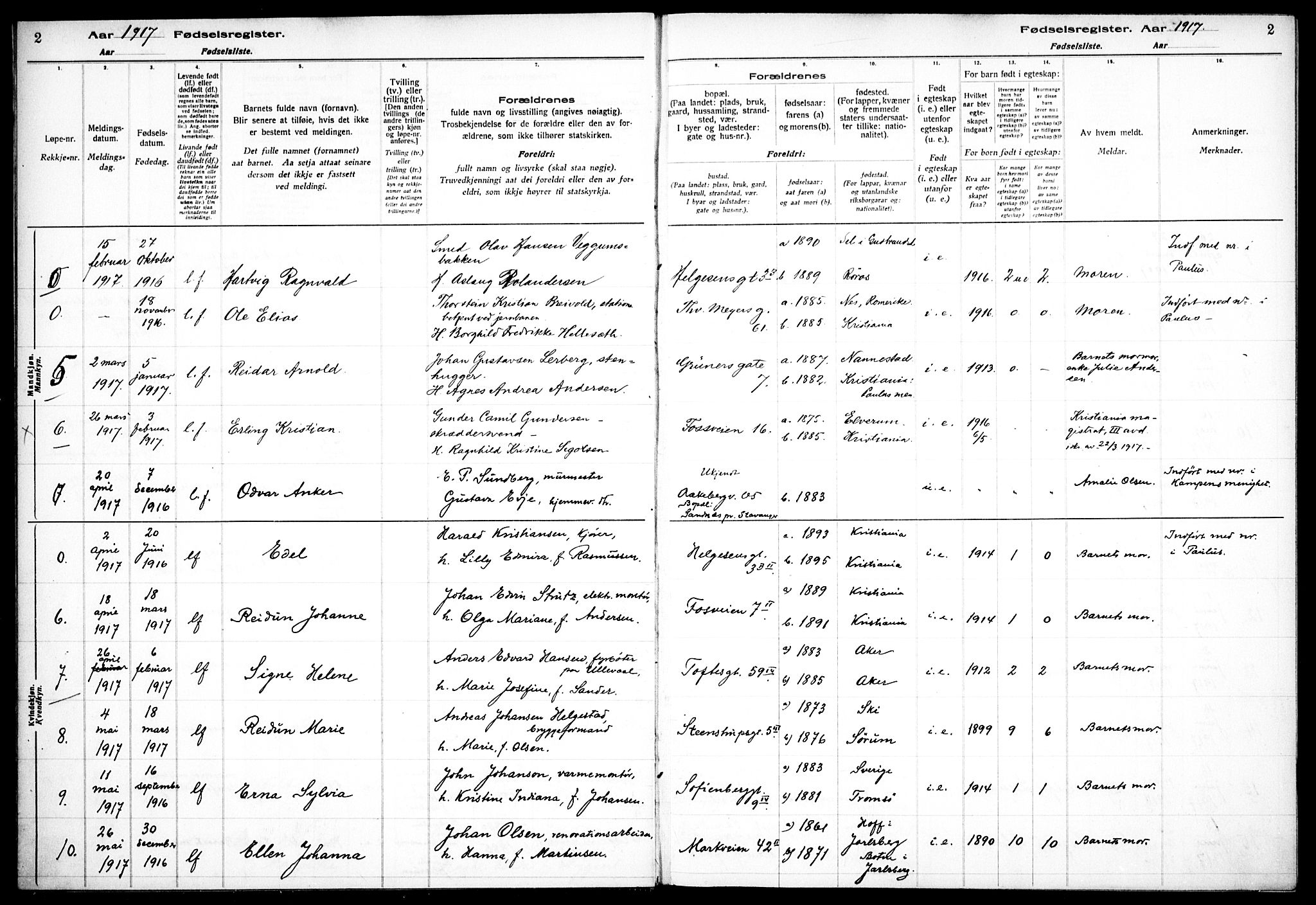 Hauge prestekontor Kirkebøker, AV/SAO-A-10849/J/Ja/L0001: Birth register no. 1, 1917-1938, p. 2