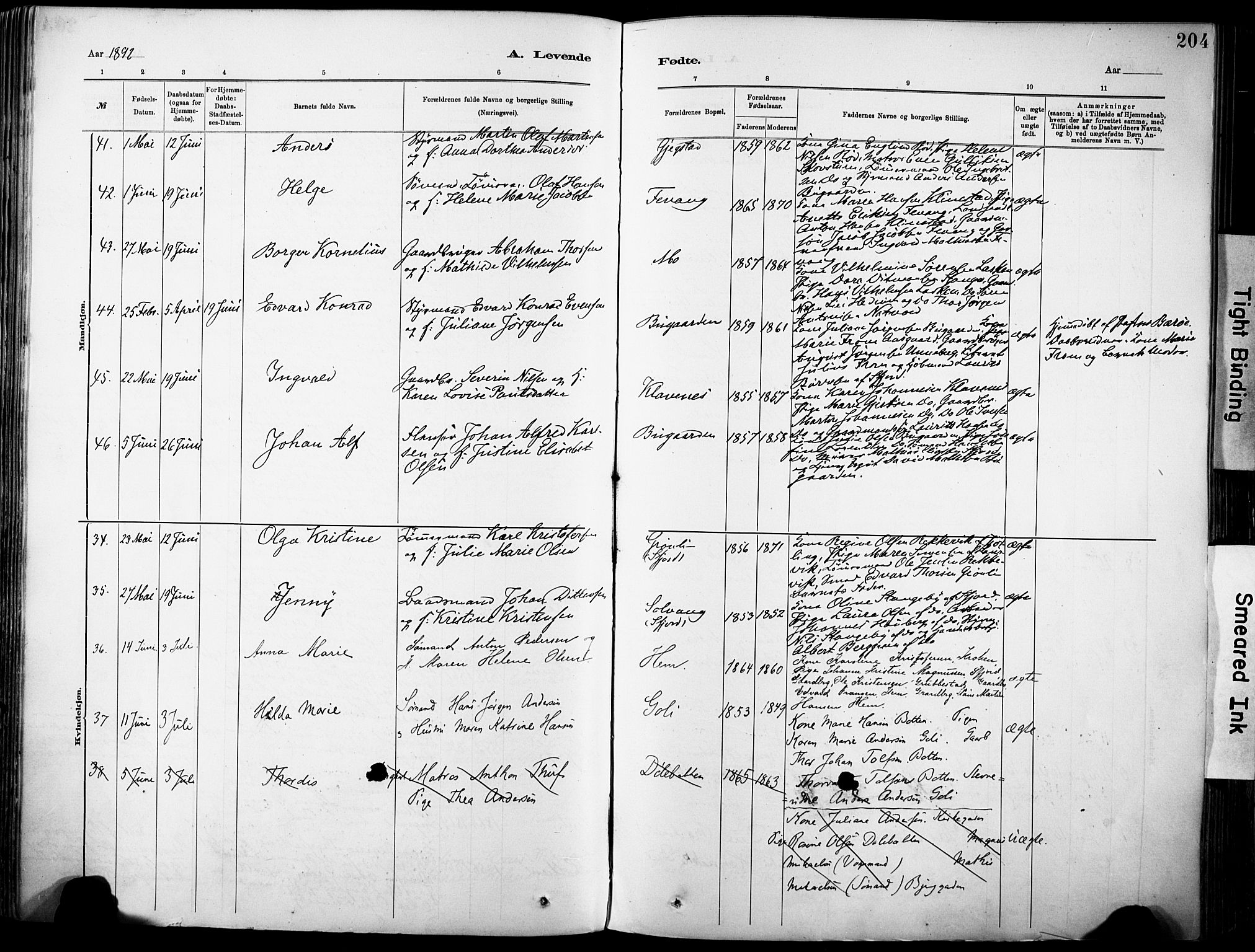 Sandar kirkebøker, AV/SAKO-A-243/F/Fa/L0012: Parish register (official) no. 12, 1883-1895, p. 204