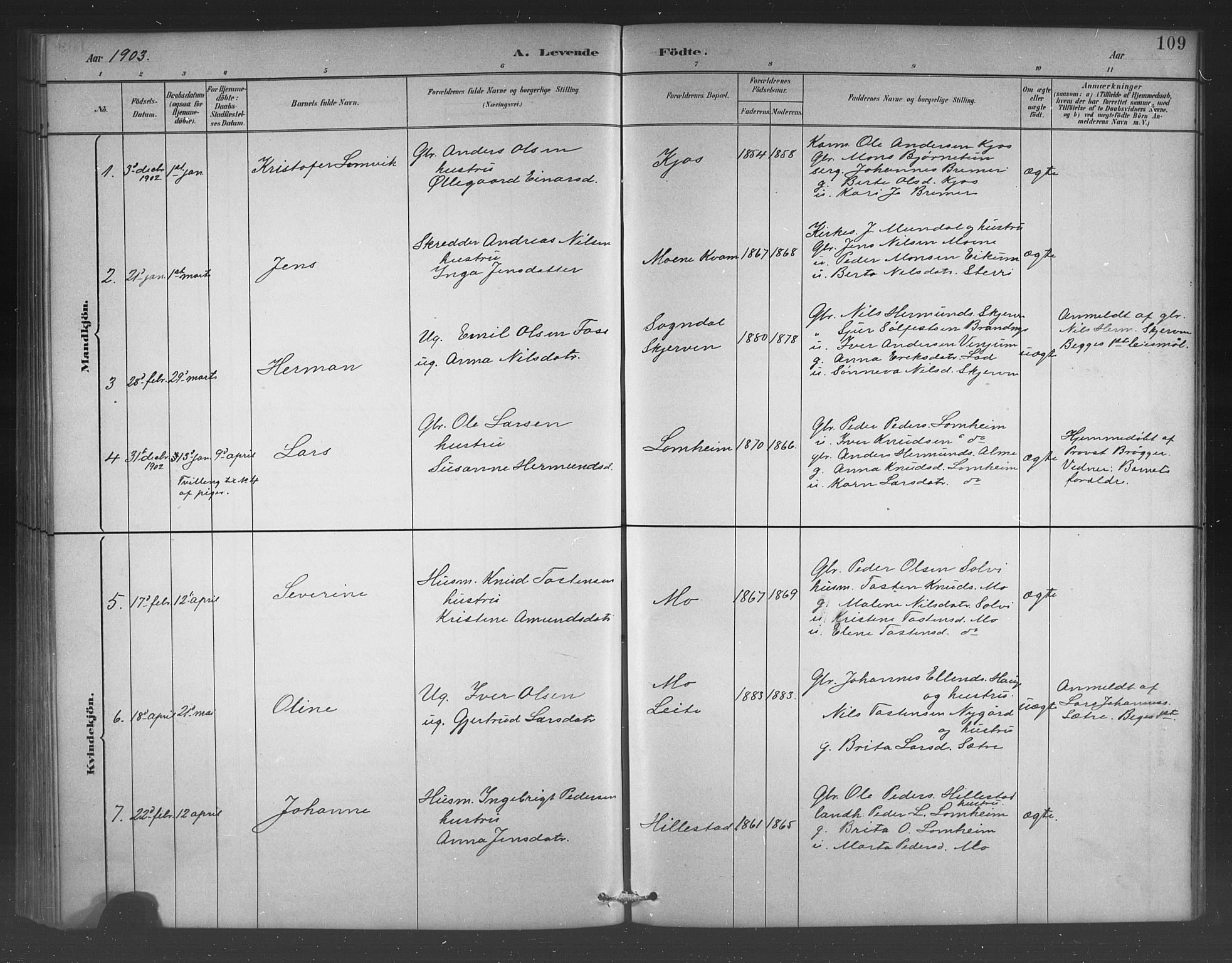 Hafslo sokneprestembete, AV/SAB-A-80301/H/Hab/Habb/L0001: Parish register (copy) no. B 1, 1882-1908, p. 109