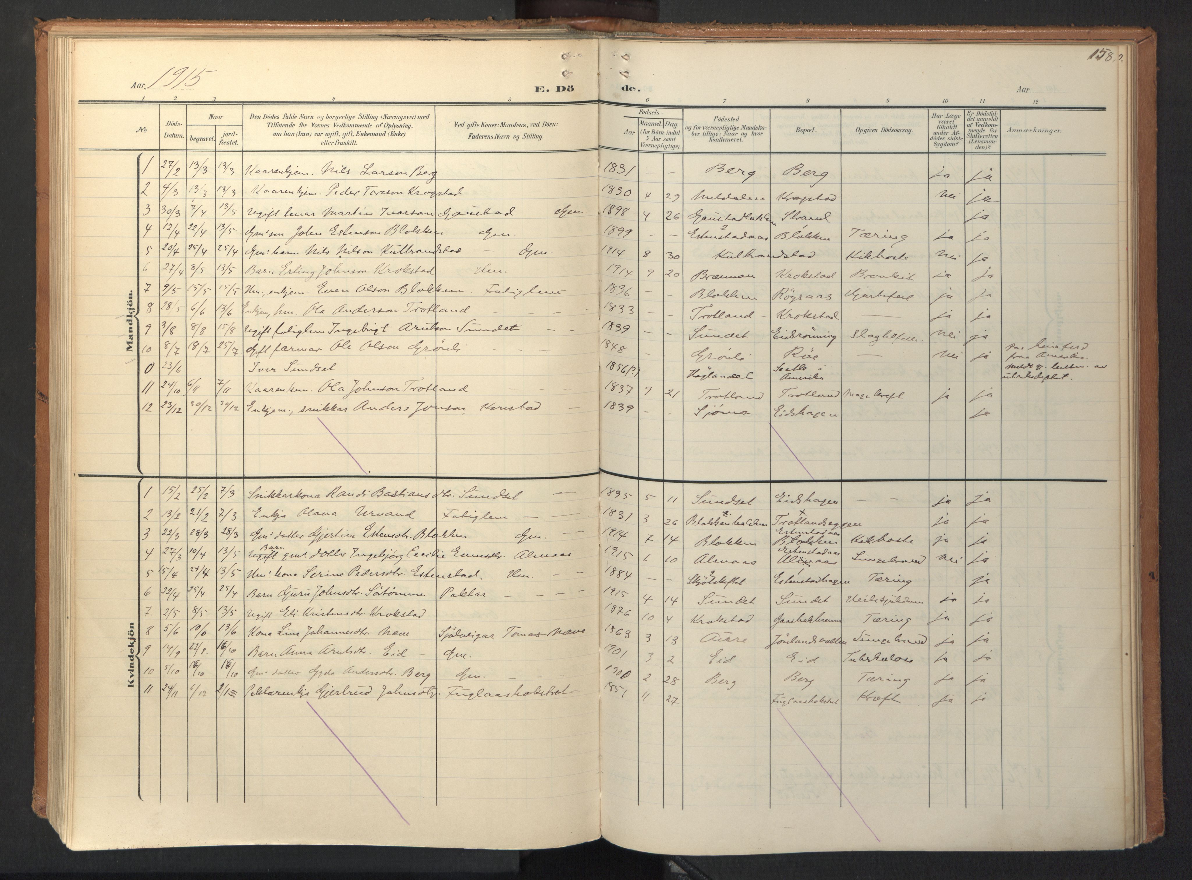 Ministerialprotokoller, klokkerbøker og fødselsregistre - Sør-Trøndelag, SAT/A-1456/694/L1128: Parish register (official) no. 694A02, 1906-1931, p. 158