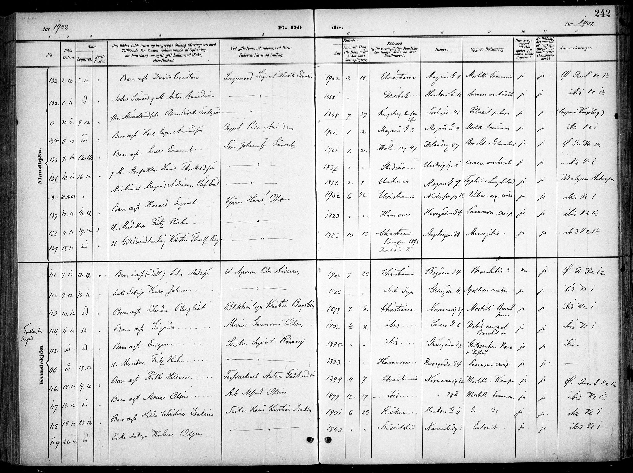 Kampen prestekontor Kirkebøker, SAO/A-10853/F/Fa/L0009: Parish register (official) no. I 9, 1899-1911, p. 242