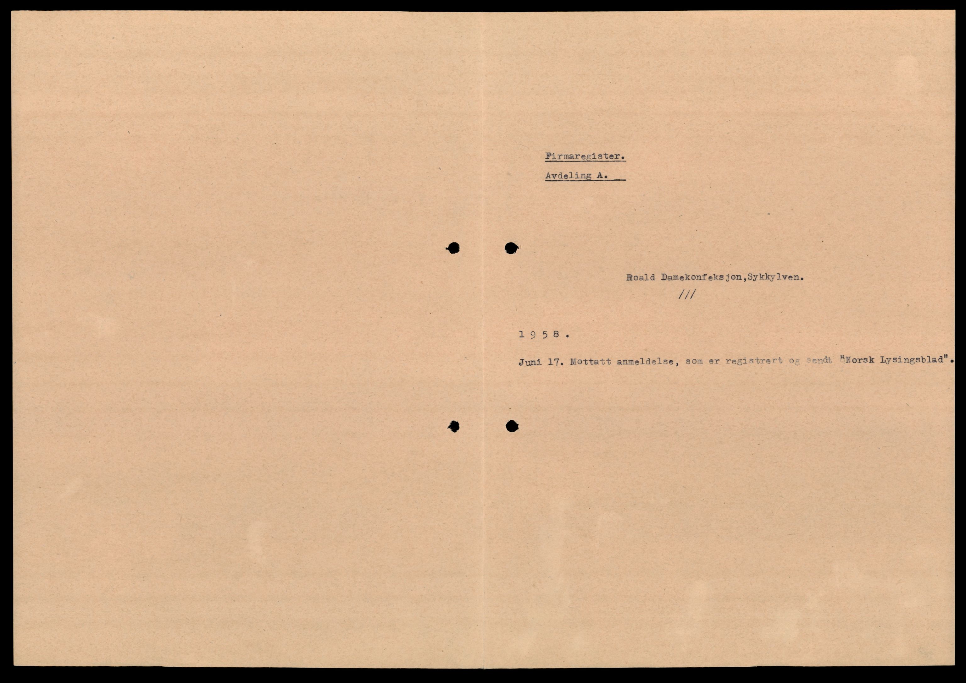 Nordre Sunnmøre sorenskriveri, AV/SAT-A-0006/2/J/Jd/Jdb/L0007: Bilag. Enkeltmannsforetak, R-S, 1944-1990, p. 1