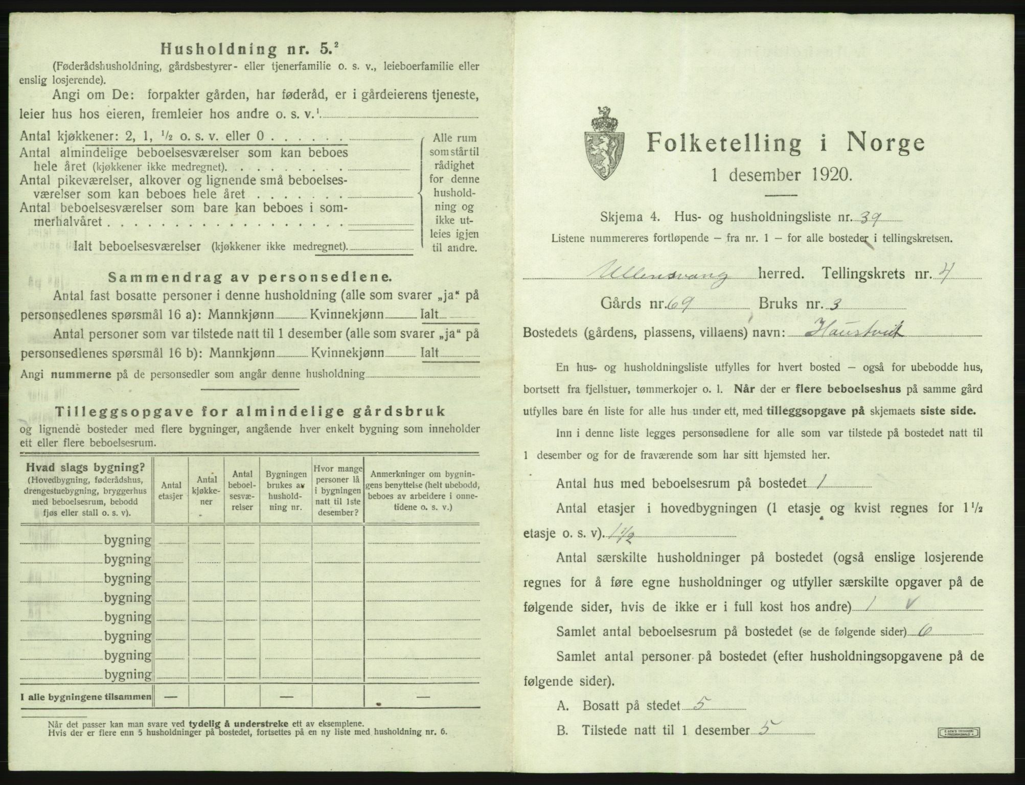 SAB, 1920 census for Ullensvang, 1920, p. 345