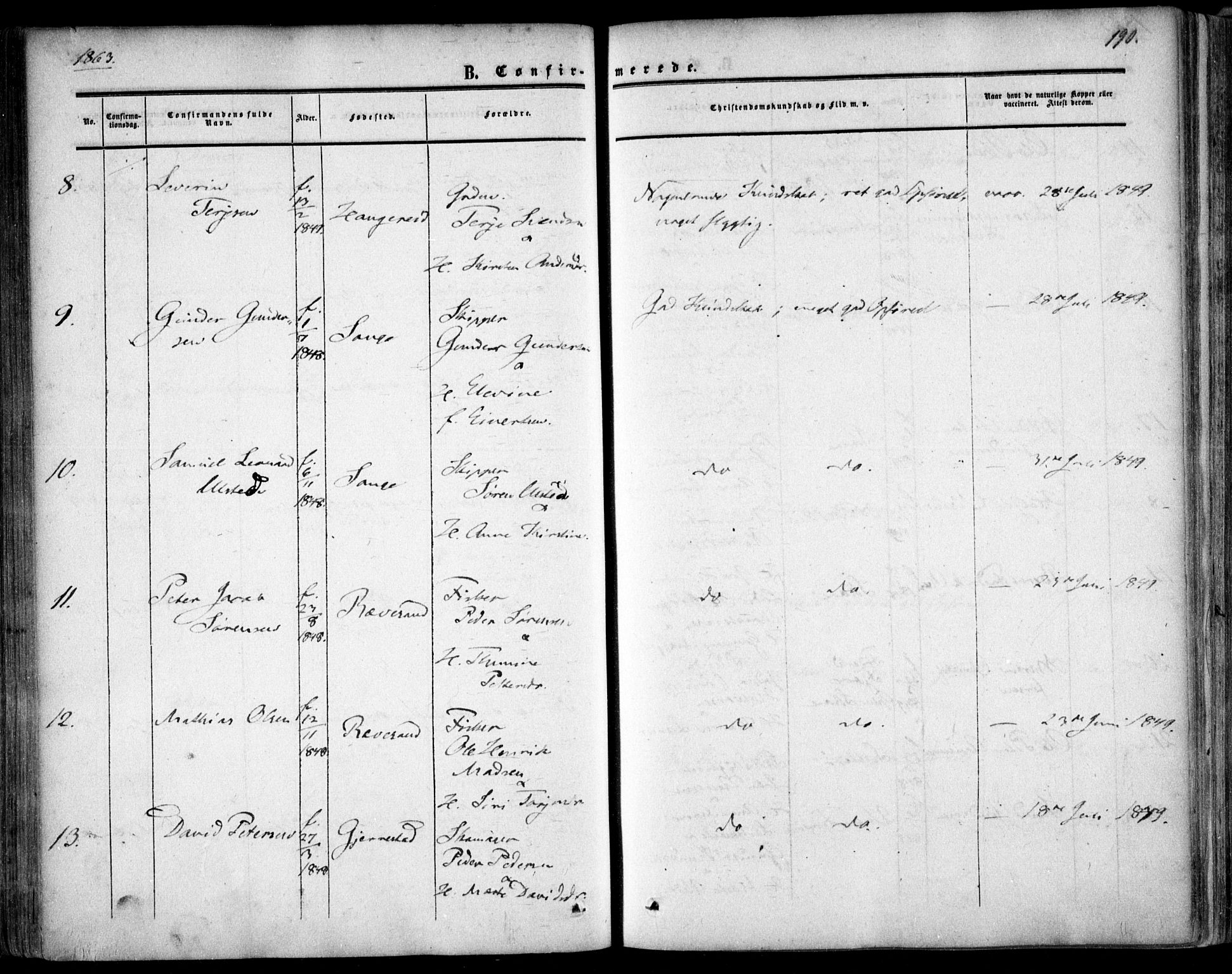 Tromøy sokneprestkontor, AV/SAK-1111-0041/F/Fa/L0006: Parish register (official) no. A 6, 1855-1863, p. 190