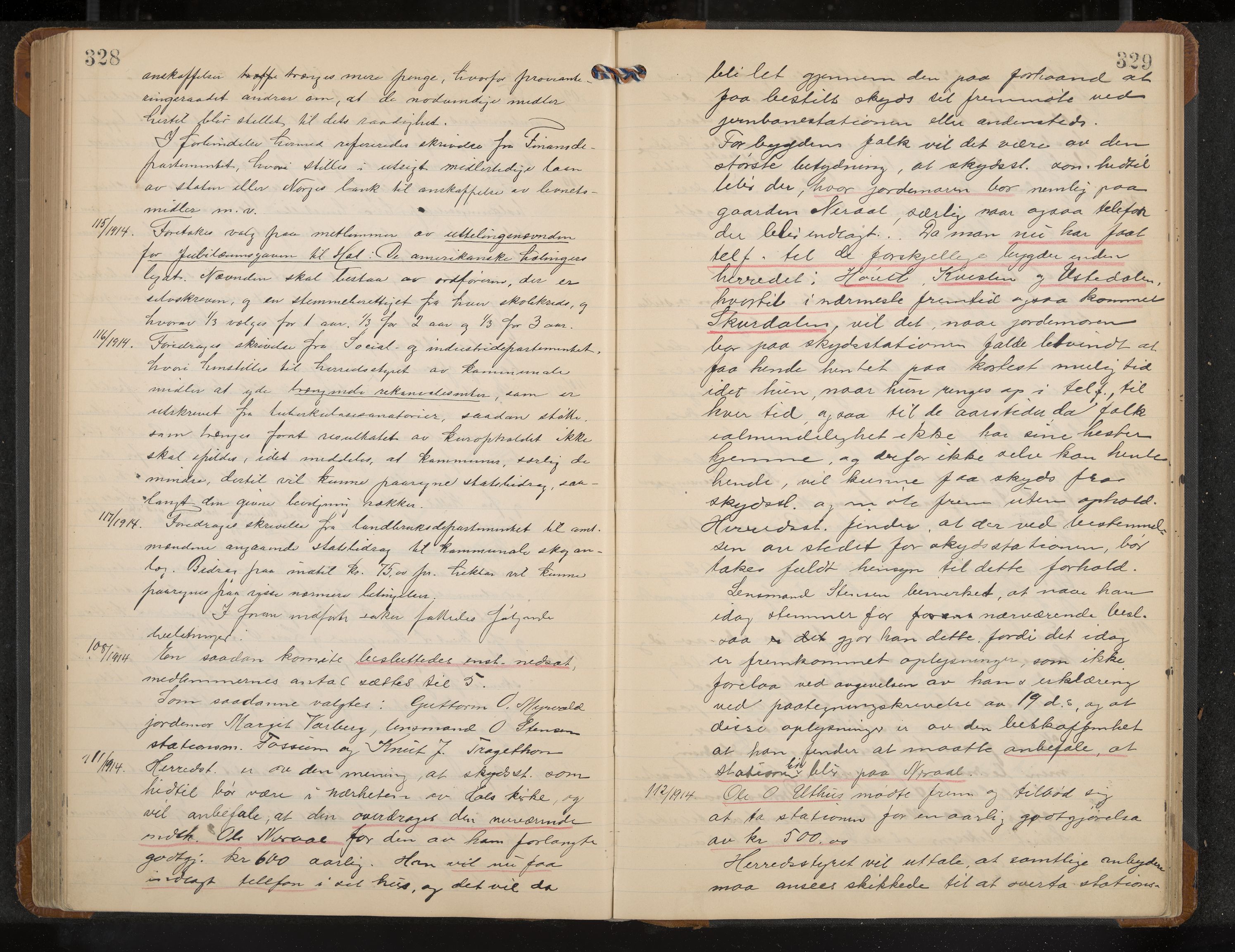 Hol formannskap og sentraladministrasjon, IKAK/0620021-1/A/L0005: Møtebok, 1909-1915, p. 328-329