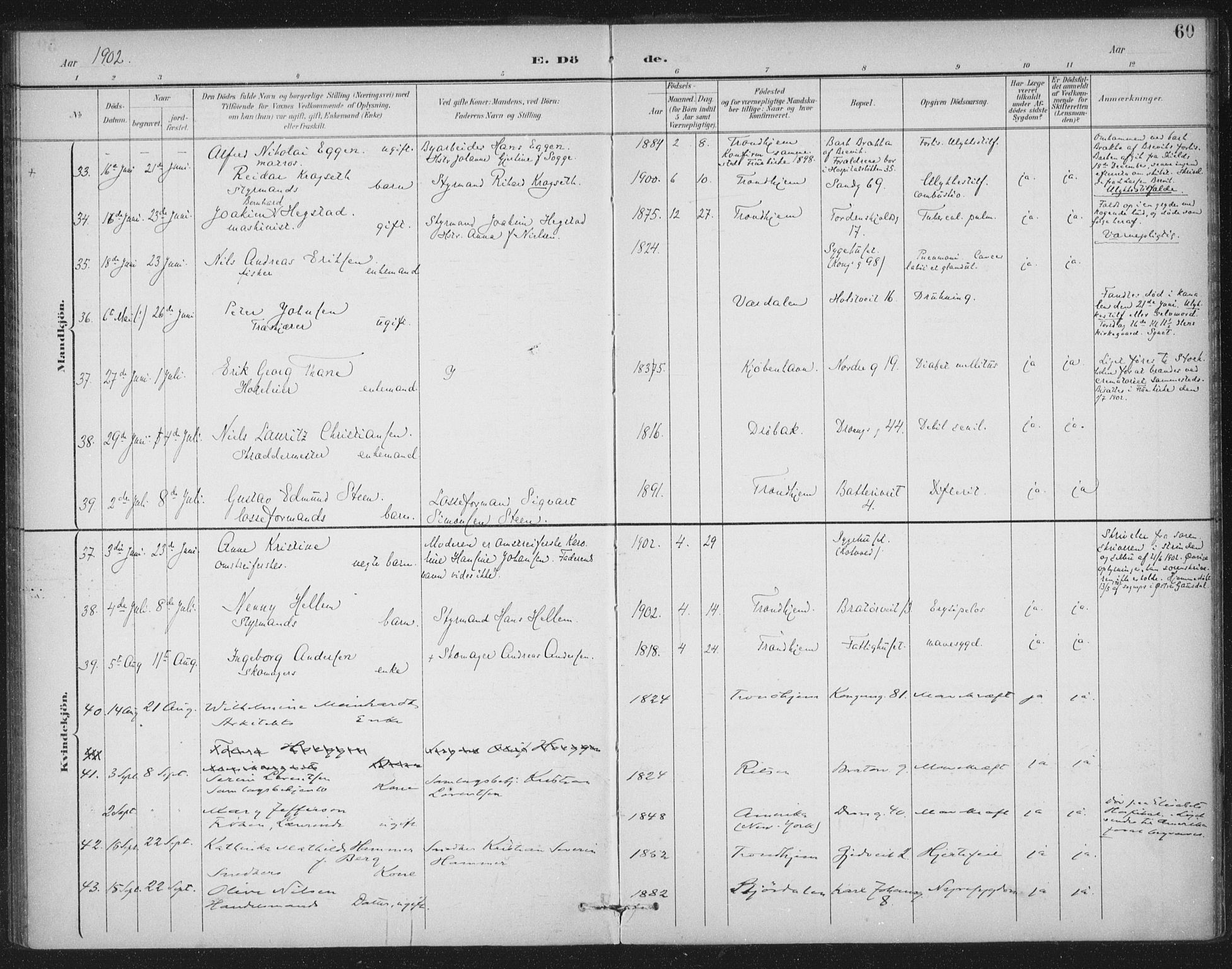 Ministerialprotokoller, klokkerbøker og fødselsregistre - Sør-Trøndelag, AV/SAT-A-1456/602/L0123: Parish register (official) no. 602A21, 1895-1910, p. 60