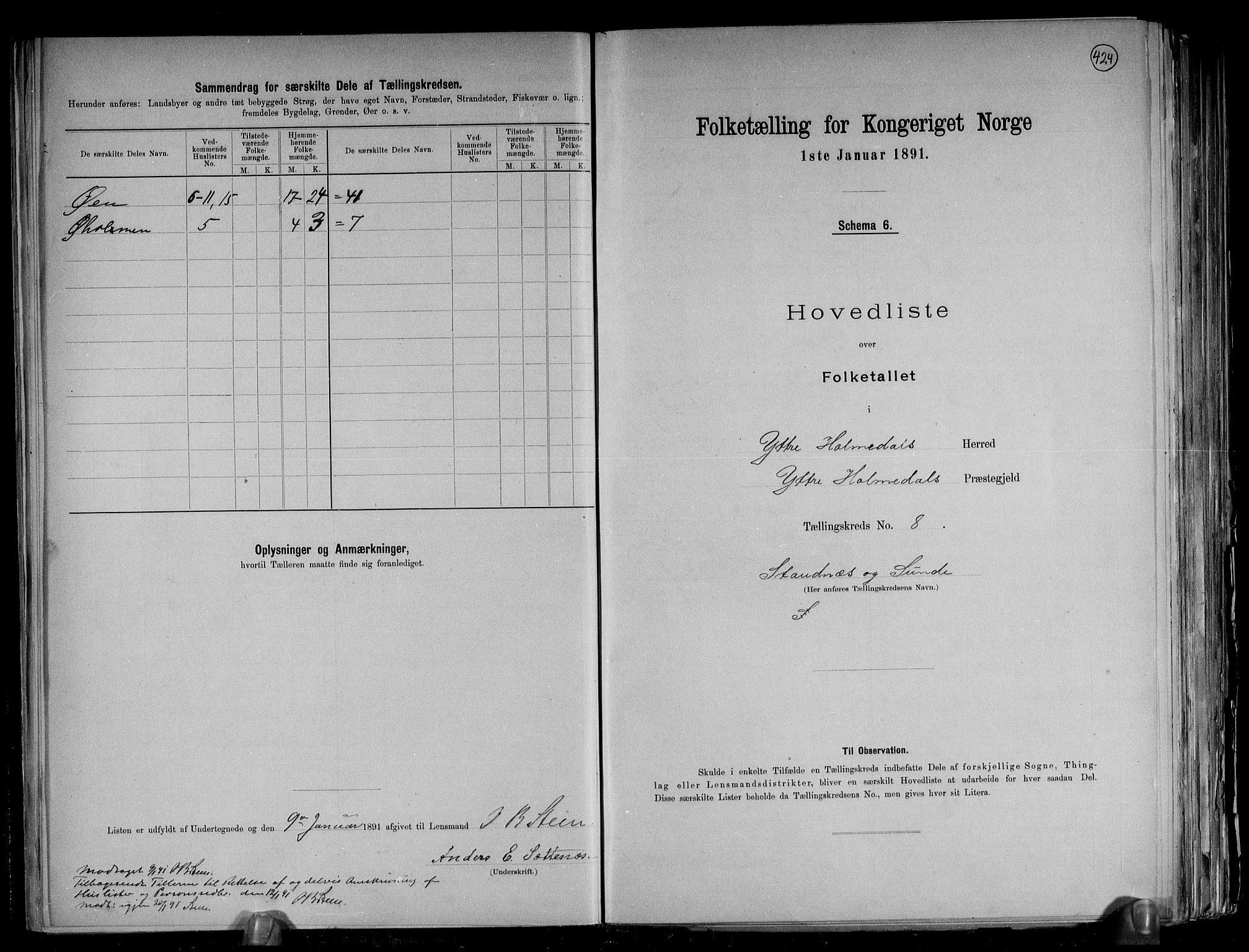RA, 1891 census for 1429 Ytre Holmedal, 1891, p. 23