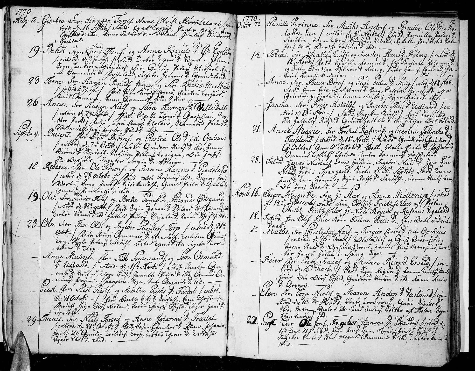 Sør-Audnedal sokneprestkontor, SAK/1111-0039/F/Fa/Fab/L0002: Parish register (official) no. A 2 /1, 1766-1815, p. 12