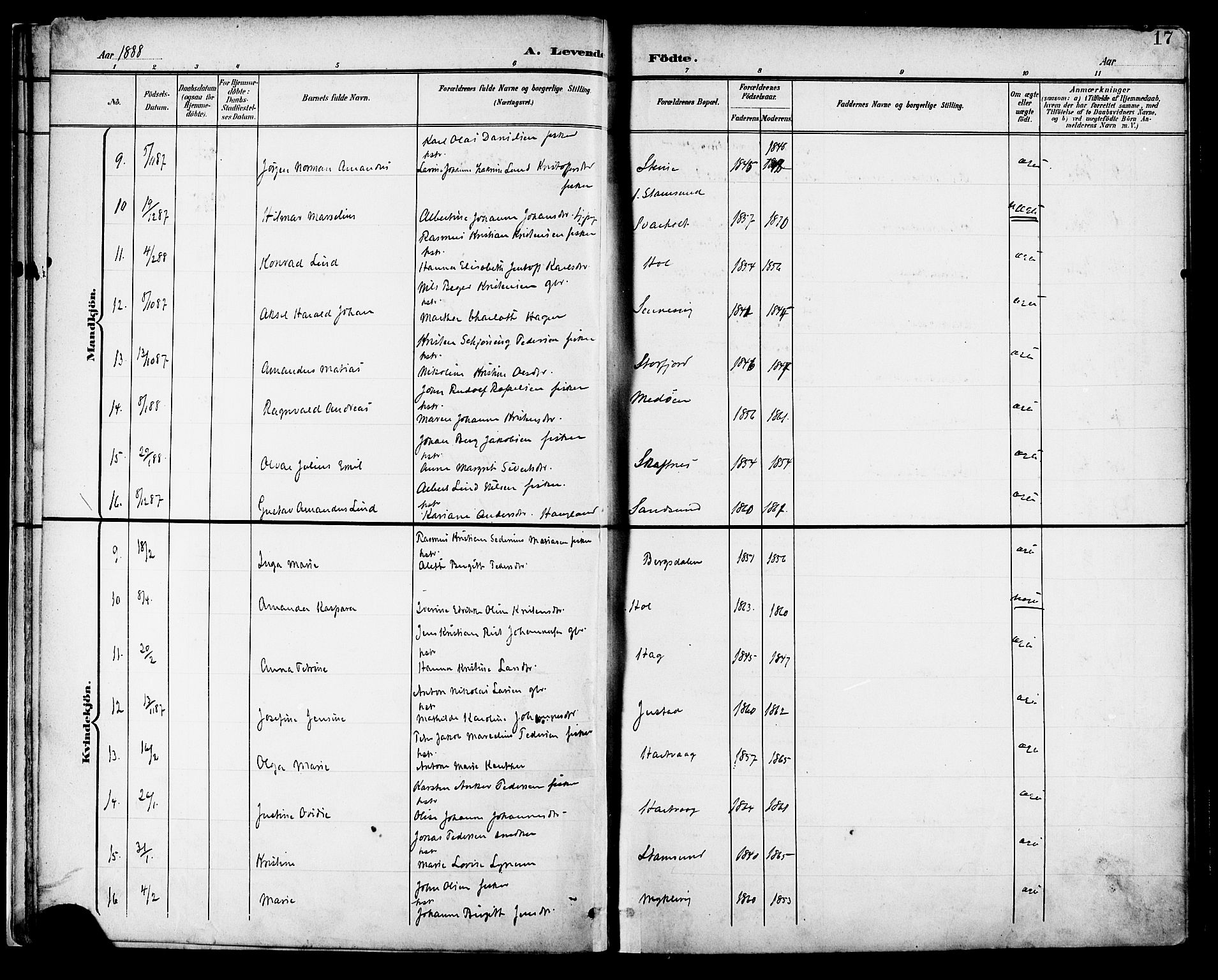 Ministerialprotokoller, klokkerbøker og fødselsregistre - Nordland, AV/SAT-A-1459/882/L1179: Parish register (official) no. 882A01, 1886-1898, p. 17