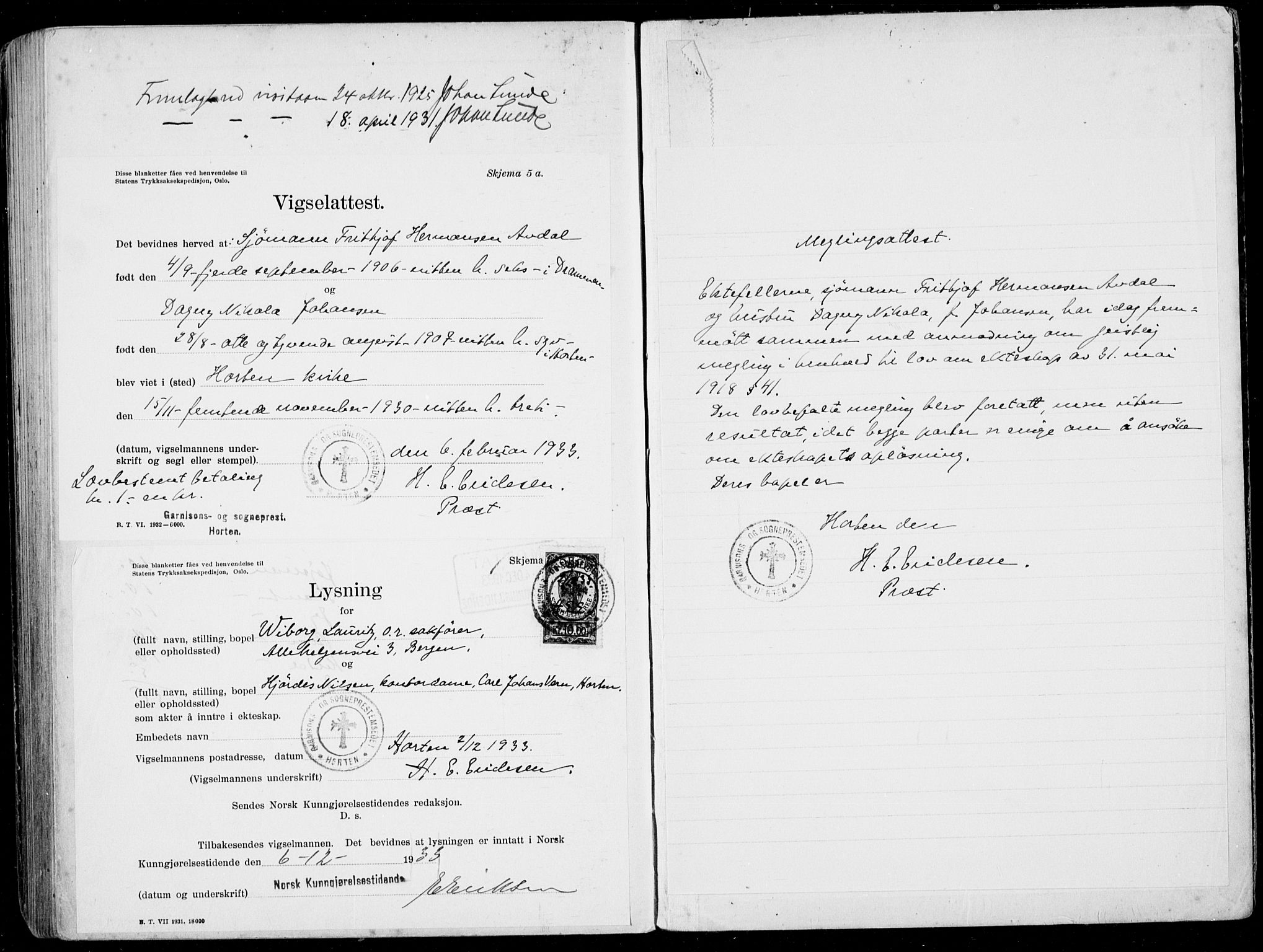Horten kirkebøker, SAKO/A-348/H/Ha/L0006: Banns register no. 6, 1920-1934