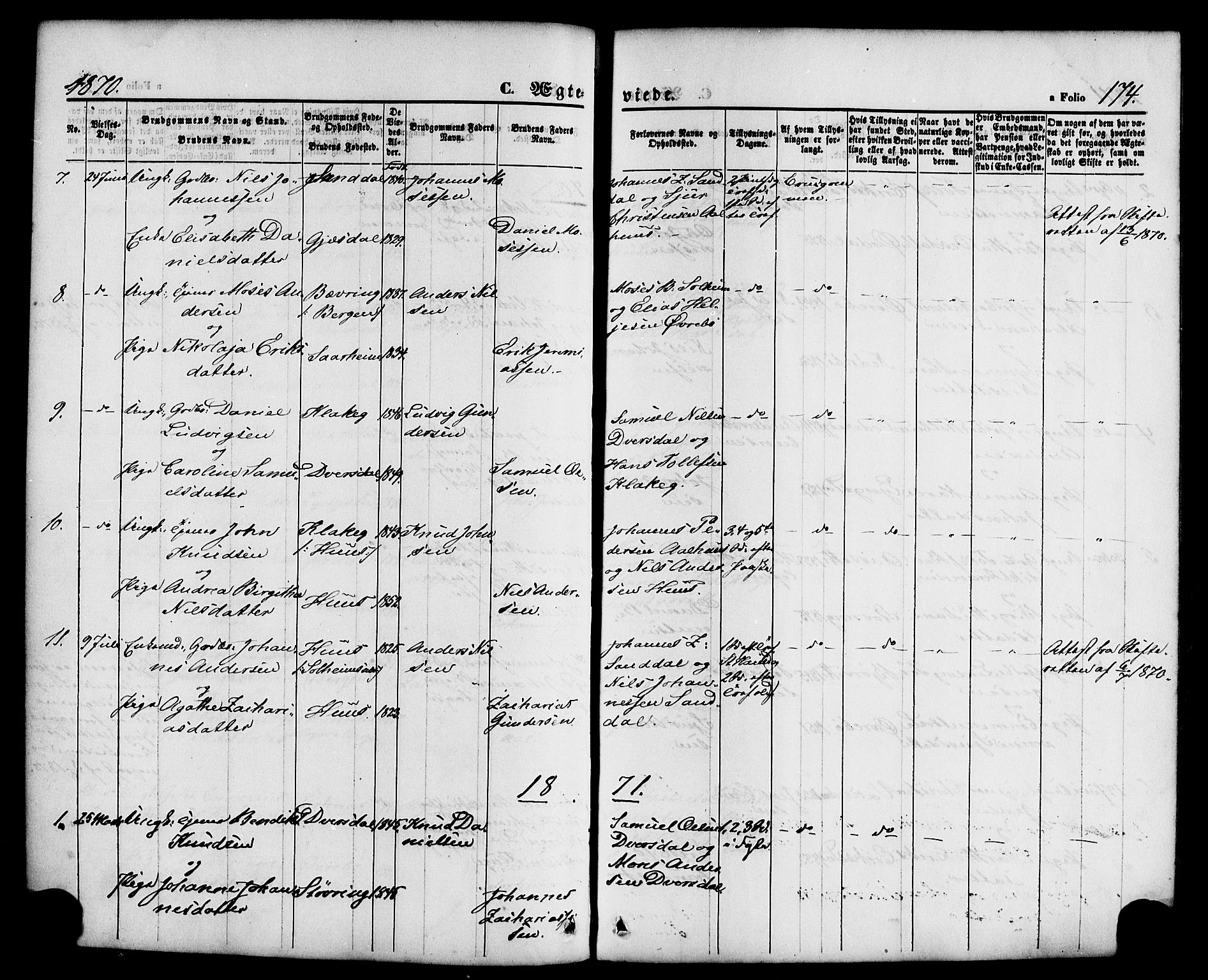 Jølster sokneprestembete, AV/SAB-A-80701/H/Haa/Haaa/L0011: Parish register (official) no. A 11, 1866-1881, p. 174