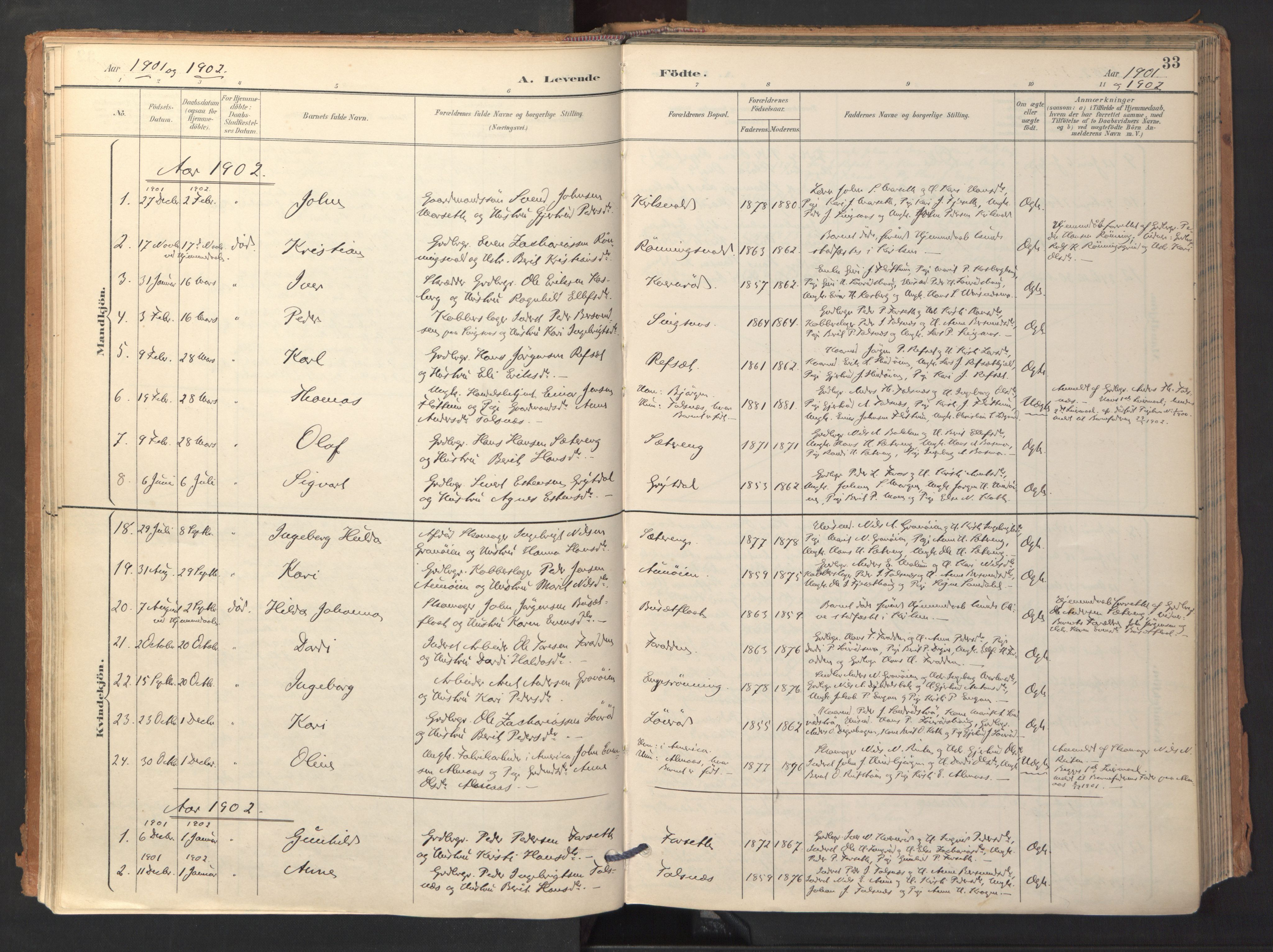 Ministerialprotokoller, klokkerbøker og fødselsregistre - Sør-Trøndelag, SAT/A-1456/688/L1025: Parish register (official) no. 688A02, 1891-1909, p. 33