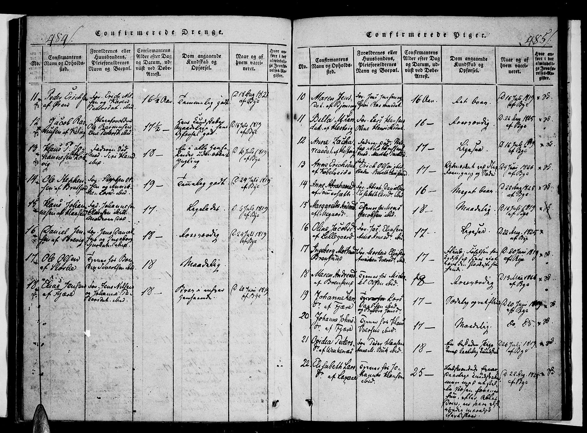 Ministerialprotokoller, klokkerbøker og fødselsregistre - Nordland, AV/SAT-A-1459/853/L0768: Parish register (official) no. 853A07, 1821-1836, p. 484-485