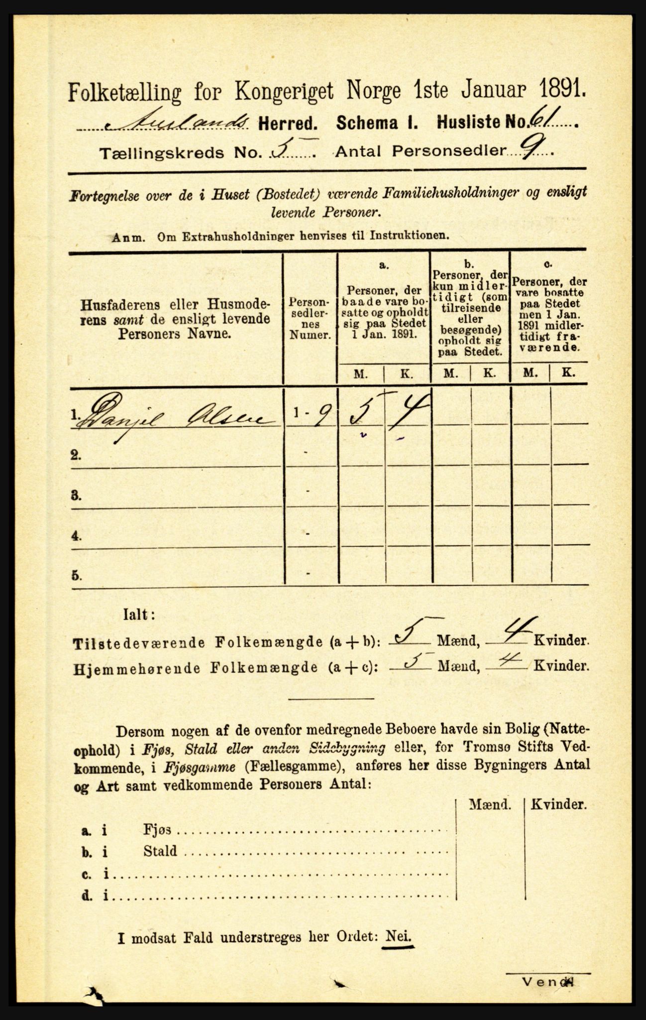 RA, 1891 census for 1421 Aurland, 1891, p. 1769