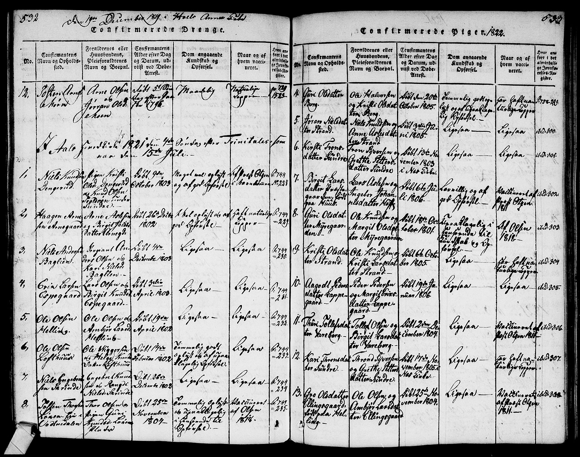 Ål kirkebøker, AV/SAKO-A-249/G/Ga/L0001: Parish register (copy) no. 1, 1815-1829, p. 532-533