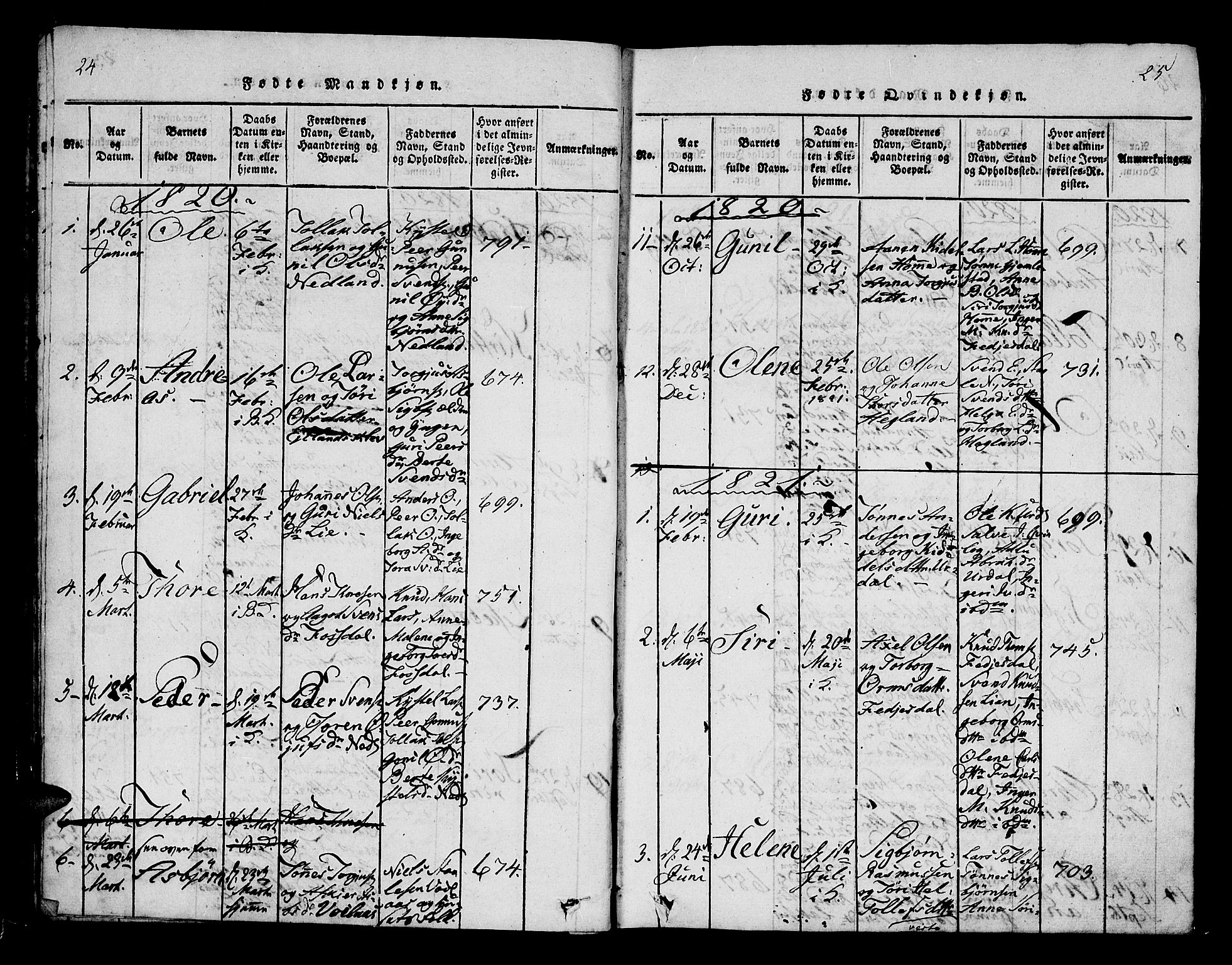 Bakke sokneprestkontor, AV/SAK-1111-0002/F/Fa/Fab/L0001: Parish register (official) no. A 1, 1815-1835, p. 24-25