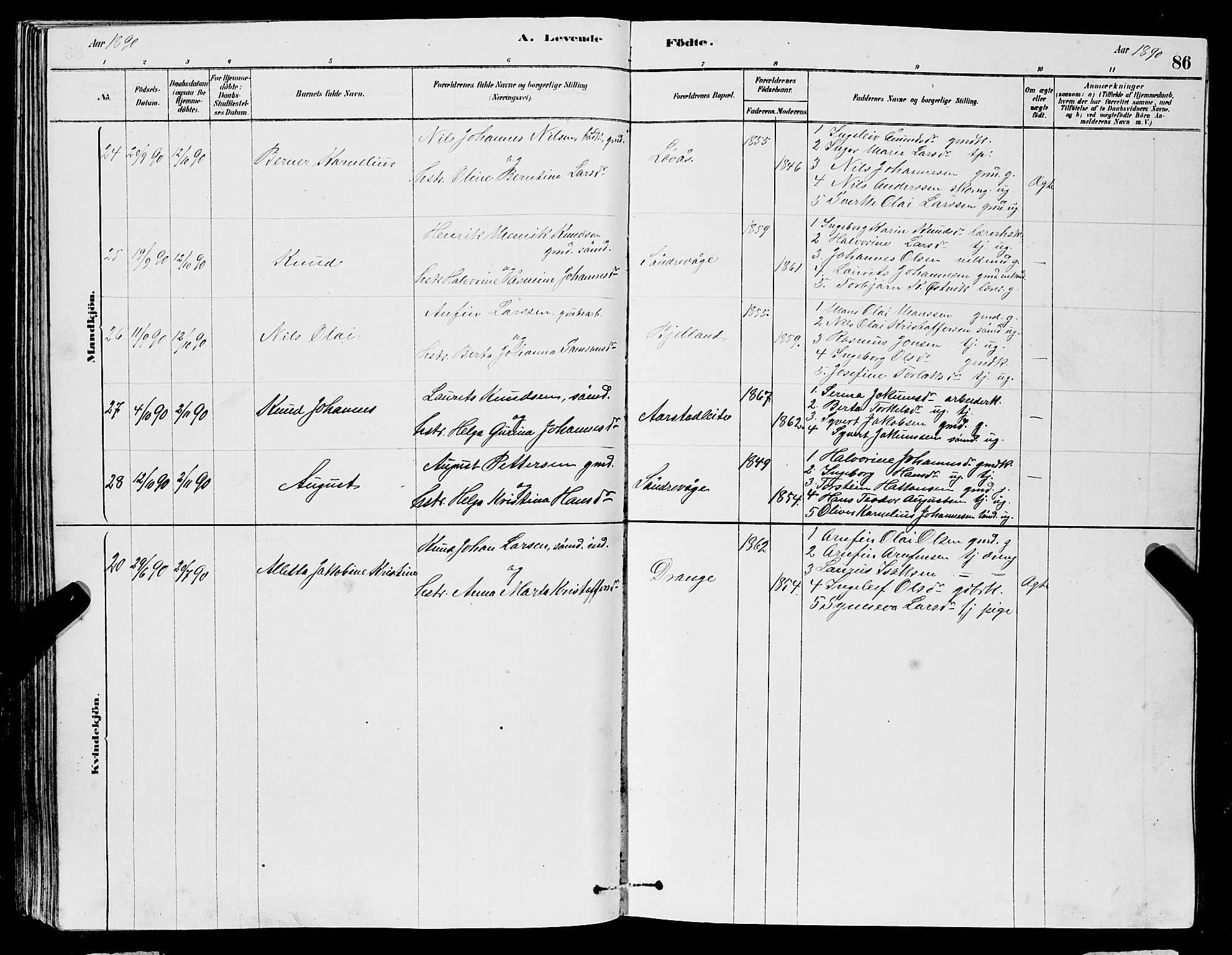 Sveio Sokneprestembete, AV/SAB-A-78501/H/Hab: Parish register (copy) no. A 3, 1878-1896, p. 86