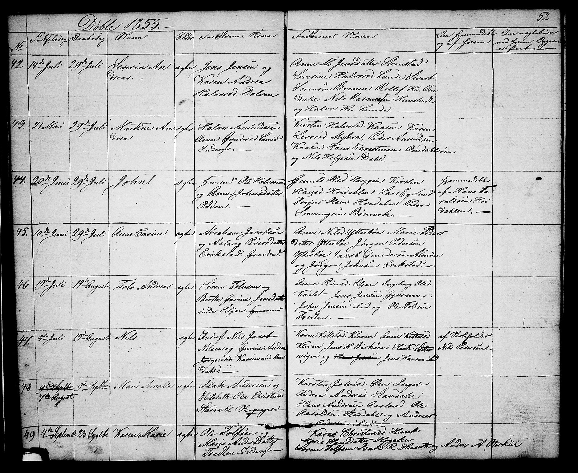 Solum kirkebøker, AV/SAKO-A-306/G/Gb/L0001: Parish register (copy) no. II 1, 1848-1859, p. 52