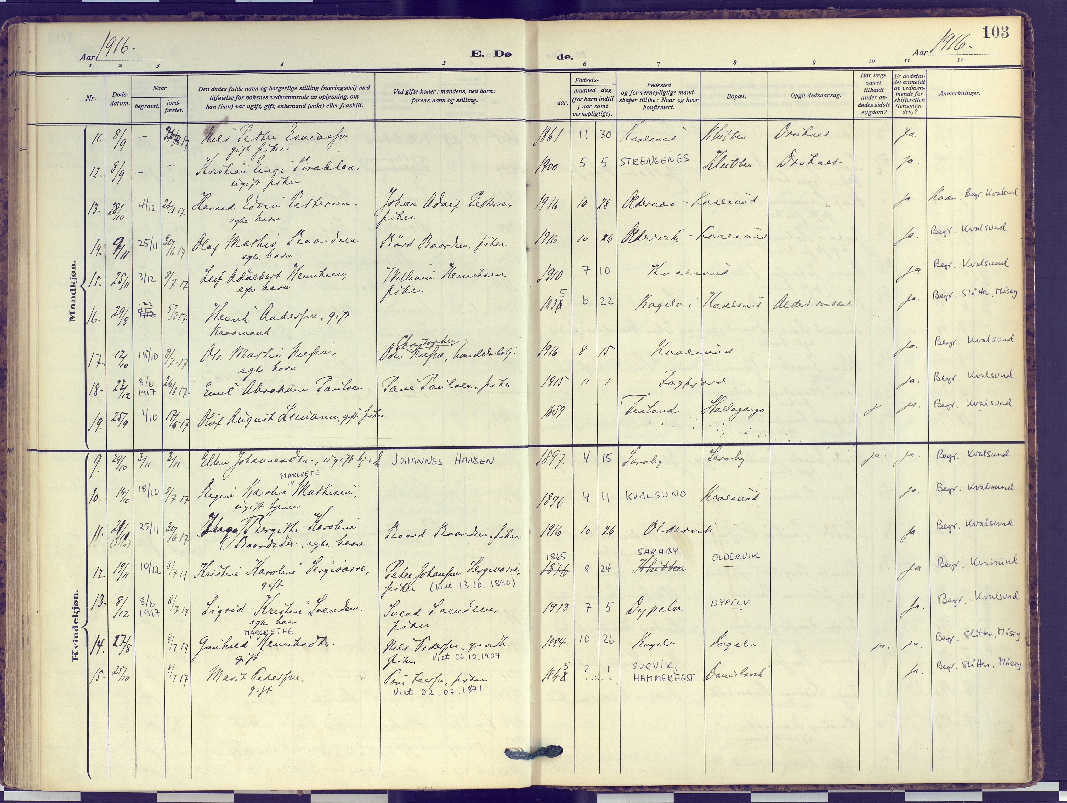 Hammerfest sokneprestkontor, AV/SATØ-S-1347/H/Ha/L0016.kirke: Parish register (official) no. 16, 1908-1923, p. 103