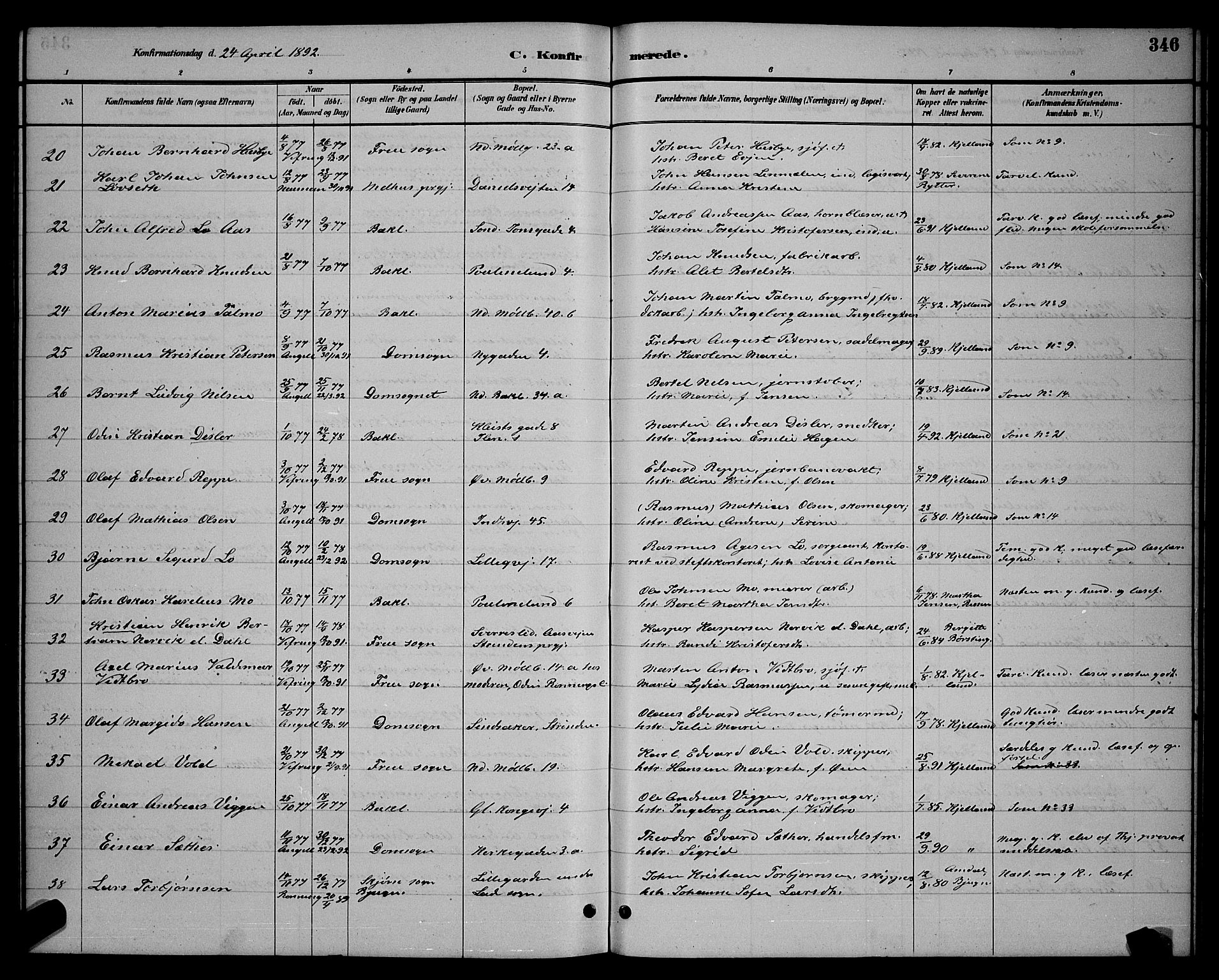 Ministerialprotokoller, klokkerbøker og fødselsregistre - Sør-Trøndelag, SAT/A-1456/604/L0222: Parish register (copy) no. 604C05, 1886-1895, p. 346