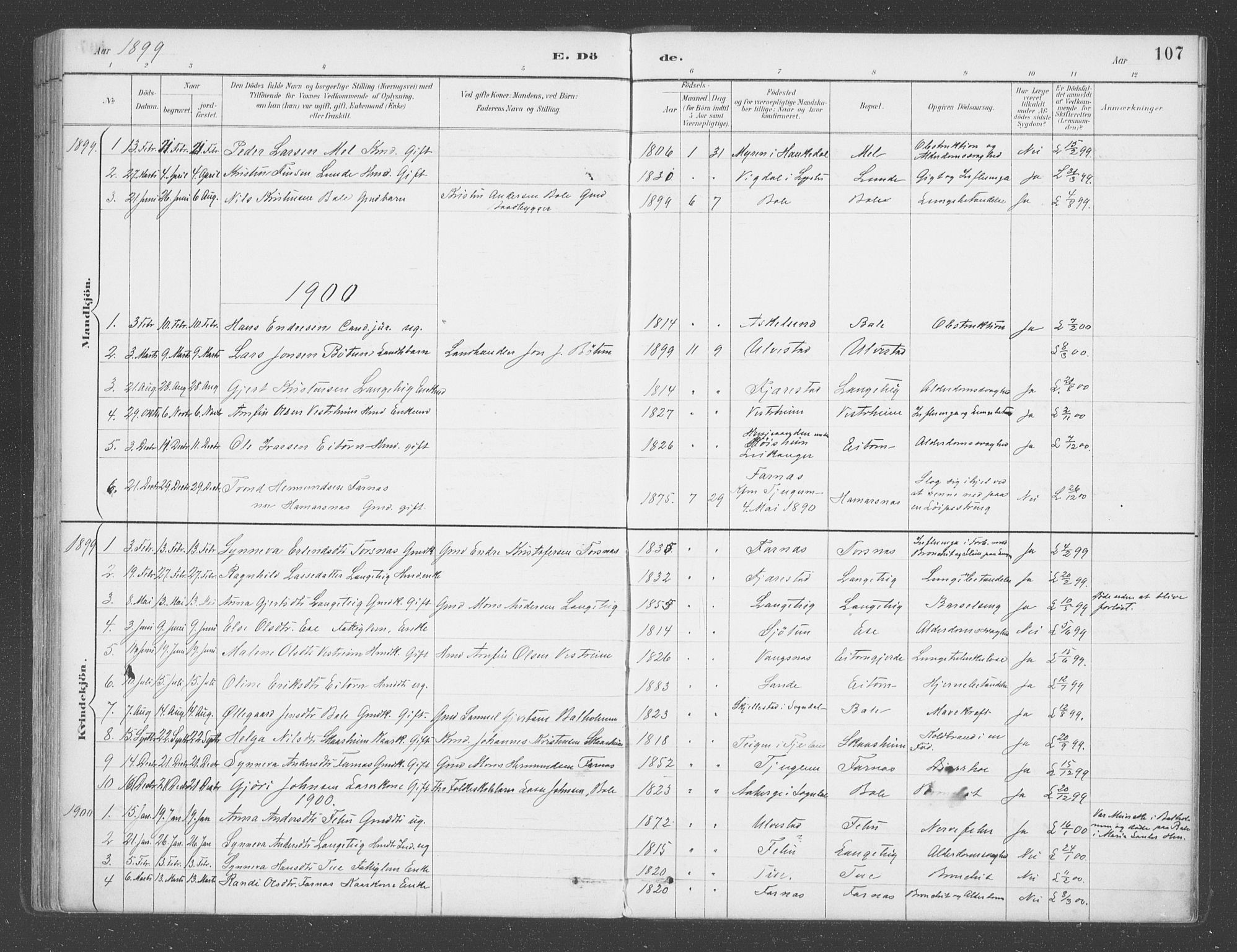 Balestrand sokneprestembete, SAB/A-79601/H/Haa/Haab/L0001: Parish register (official) no. B  1, 1889-1910, p. 107