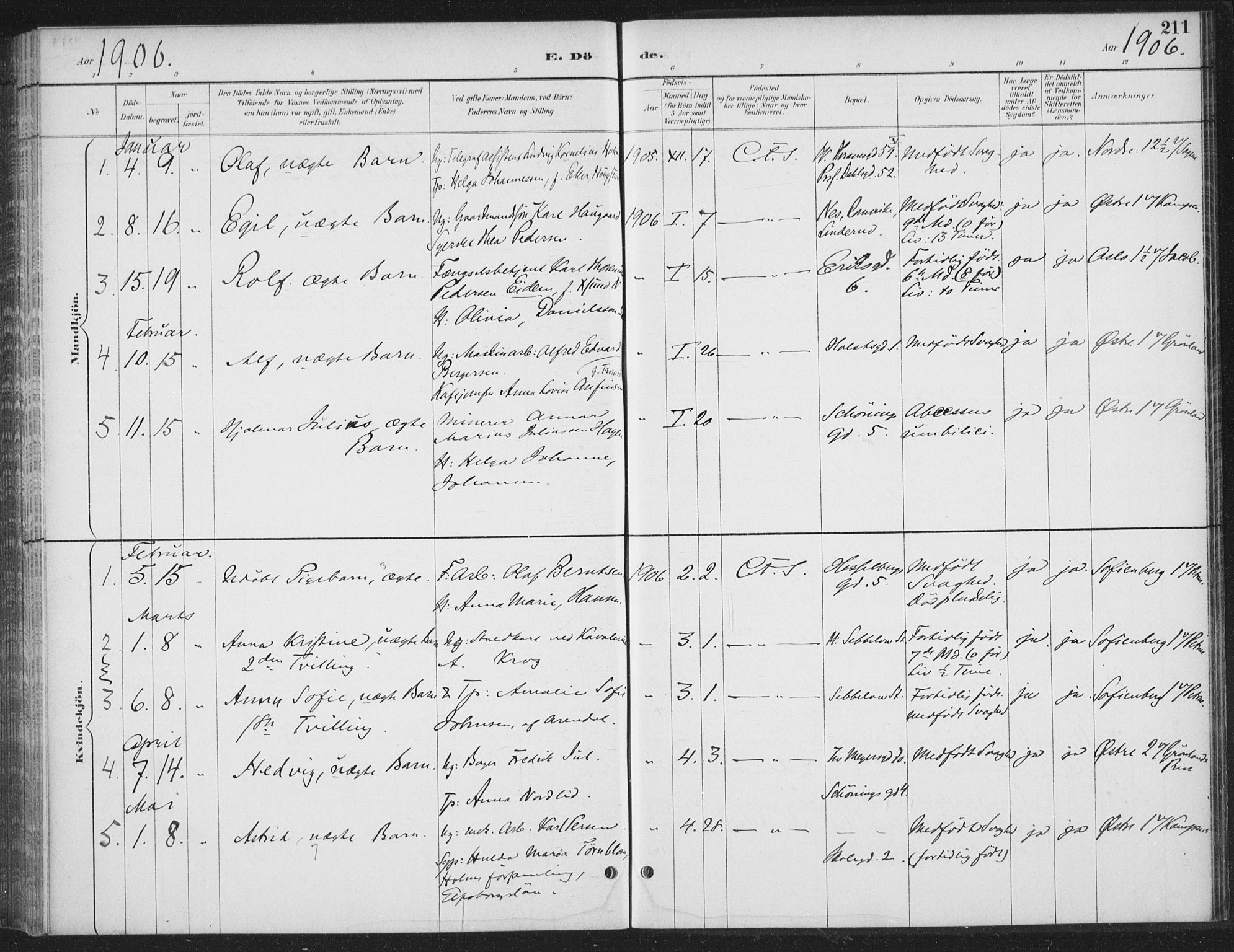 Rikshospitalet prestekontor Kirkebøker, AV/SAO-A-10309b/F/L0010: Parish register (official) no. 10, 1888-1912, p. 211