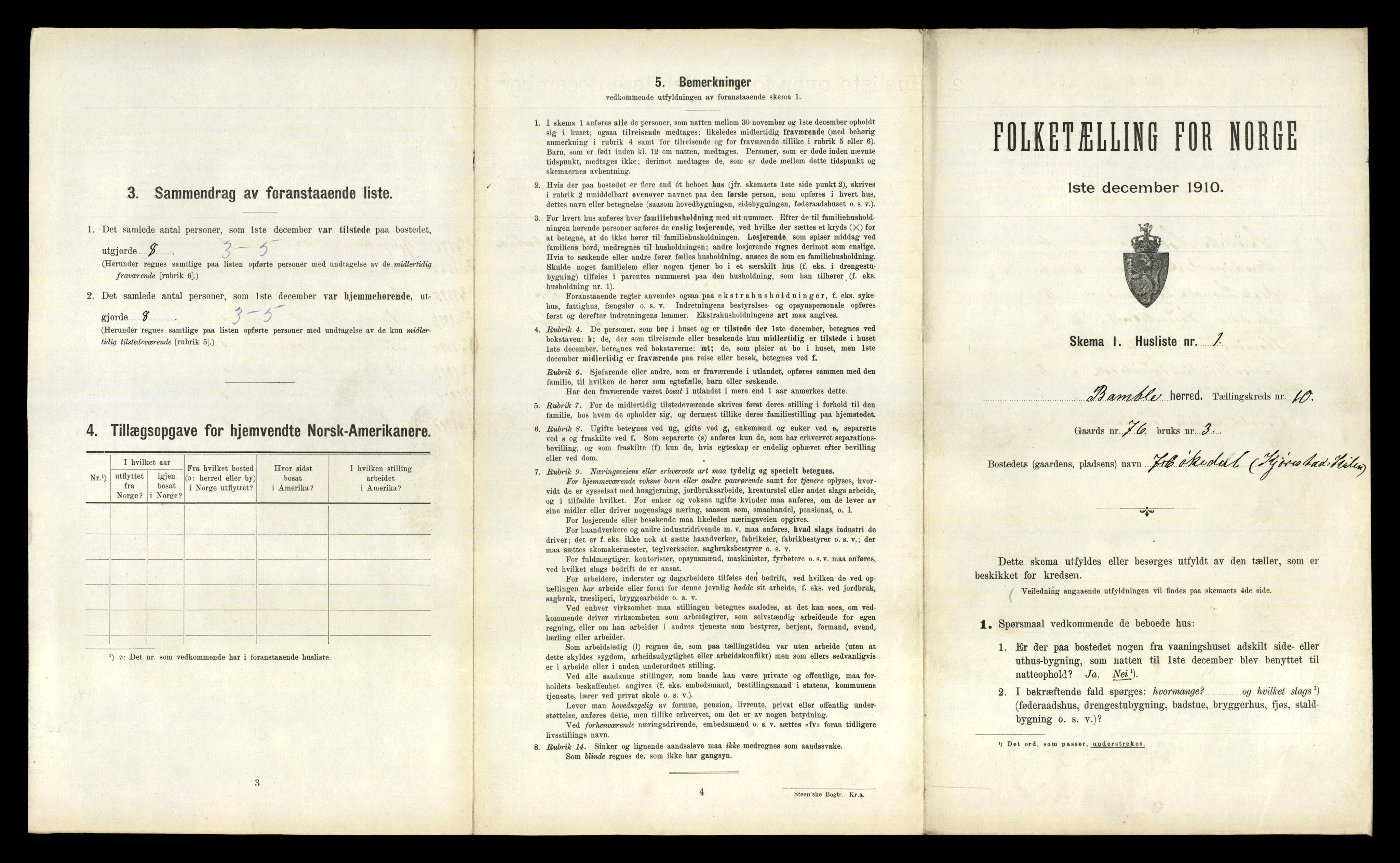 RA, 1910 census for Bamble, 1910, p. 1334