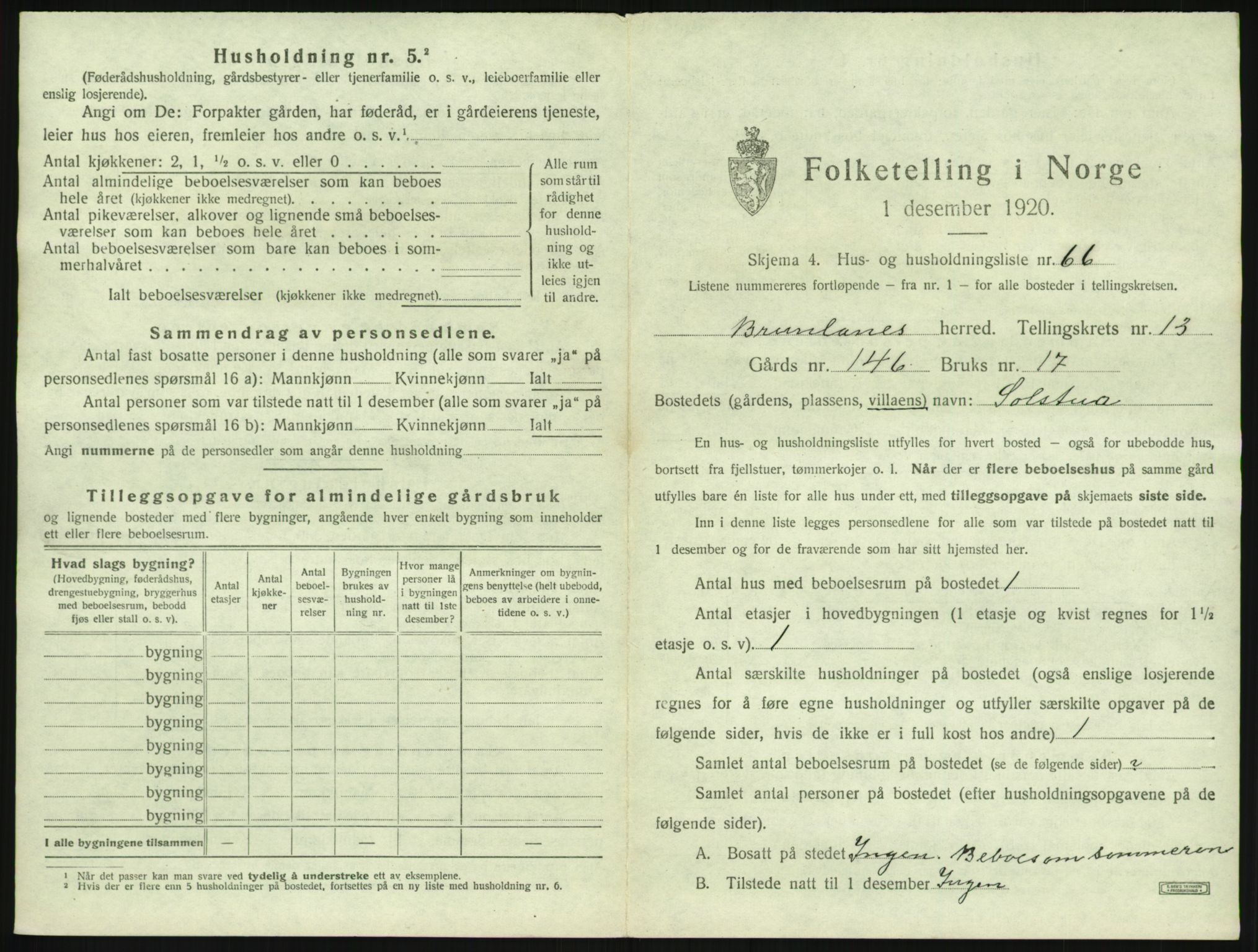 SAKO, 1920 census for Brunlanes, 1920, p. 1881