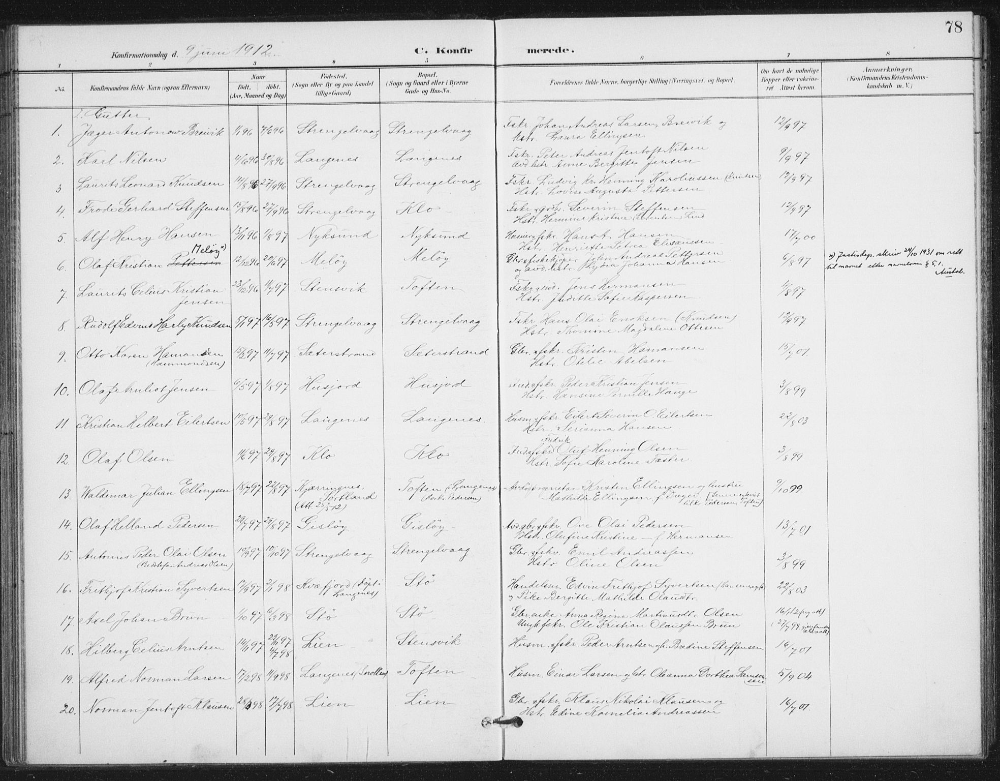 Ministerialprotokoller, klokkerbøker og fødselsregistre - Nordland, AV/SAT-A-1459/894/L1356: Parish register (official) no. 894A02, 1897-1914, p. 78