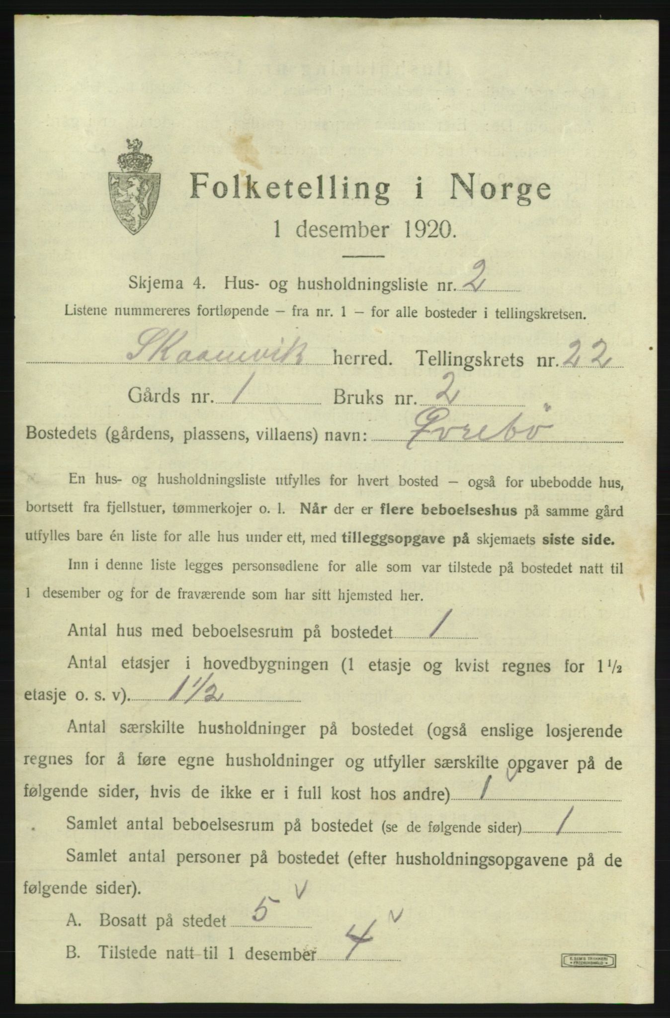 SAB, 1920 census for Skånevik, 1920, p. 2251