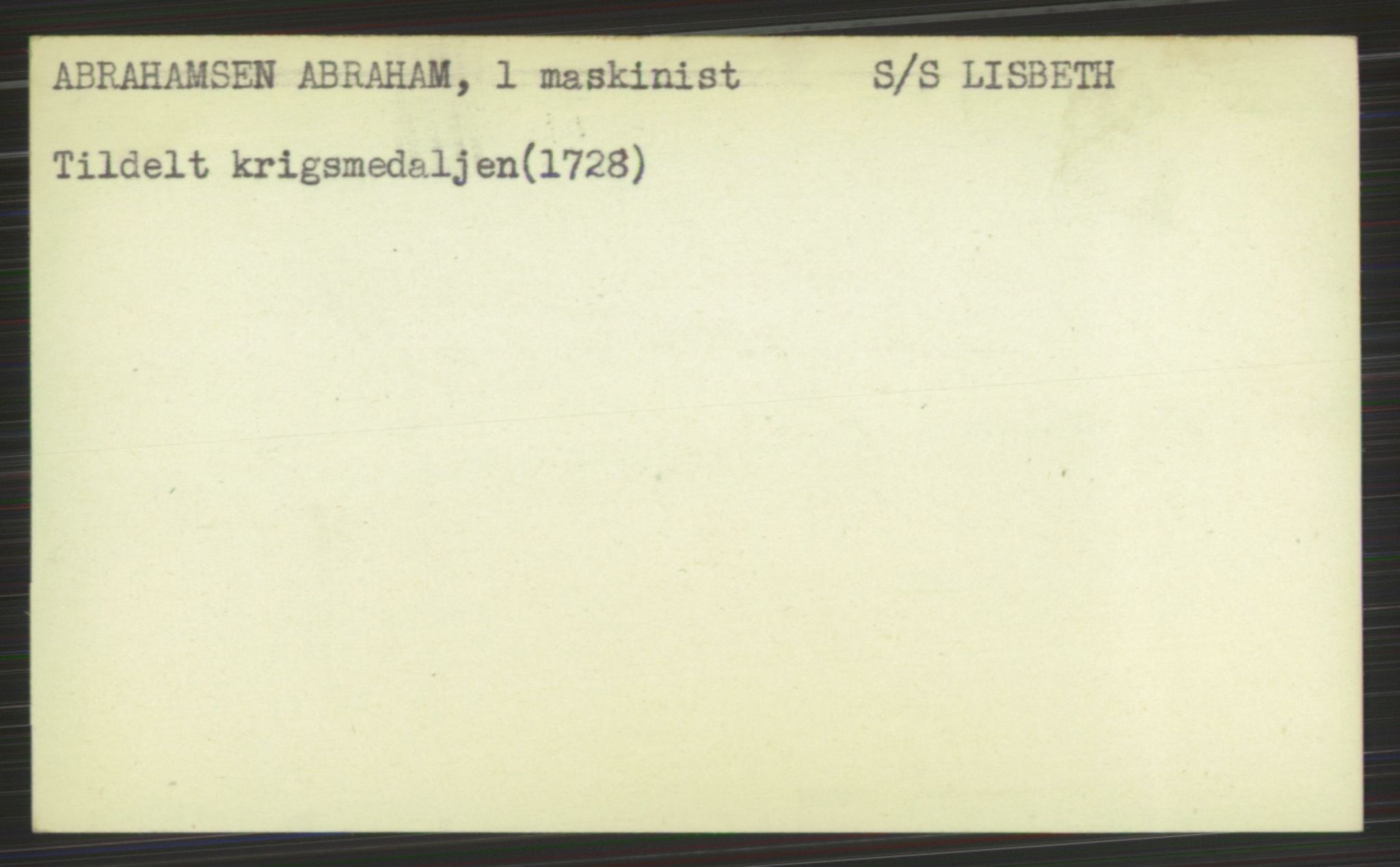 Nortraship, Krigsmedaljer og torpedonåler, RA/S-2160/F/Fa/L0001: Kort på personer ordnet alfabetisk A-M, 1940-1945