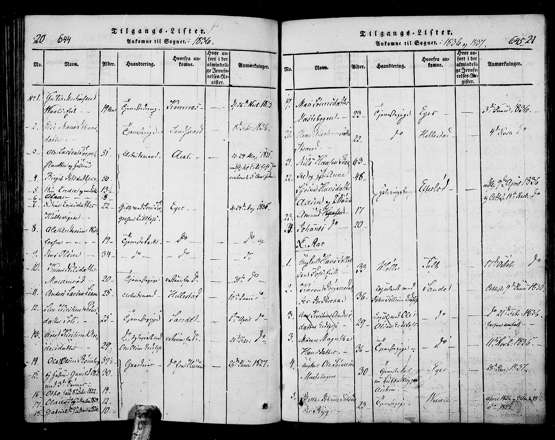 Hof kirkebøker, SAKO/A-64/F/Fa/L0004: Parish register (official) no. I 4, 1814-1843, p. 644-645