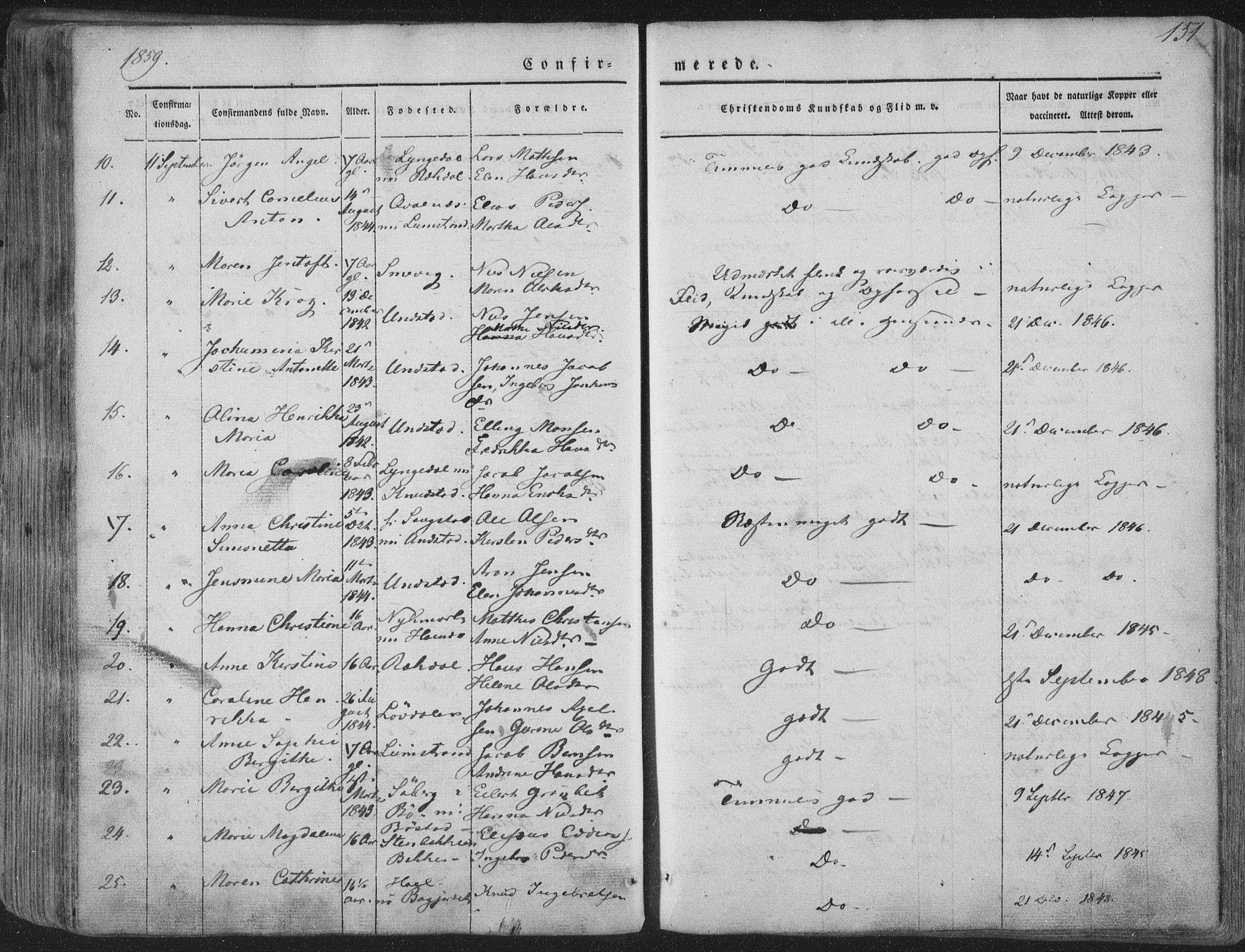 Ministerialprotokoller, klokkerbøker og fødselsregistre - Nordland, AV/SAT-A-1459/880/L1131: Parish register (official) no. 880A05, 1844-1868, p. 151