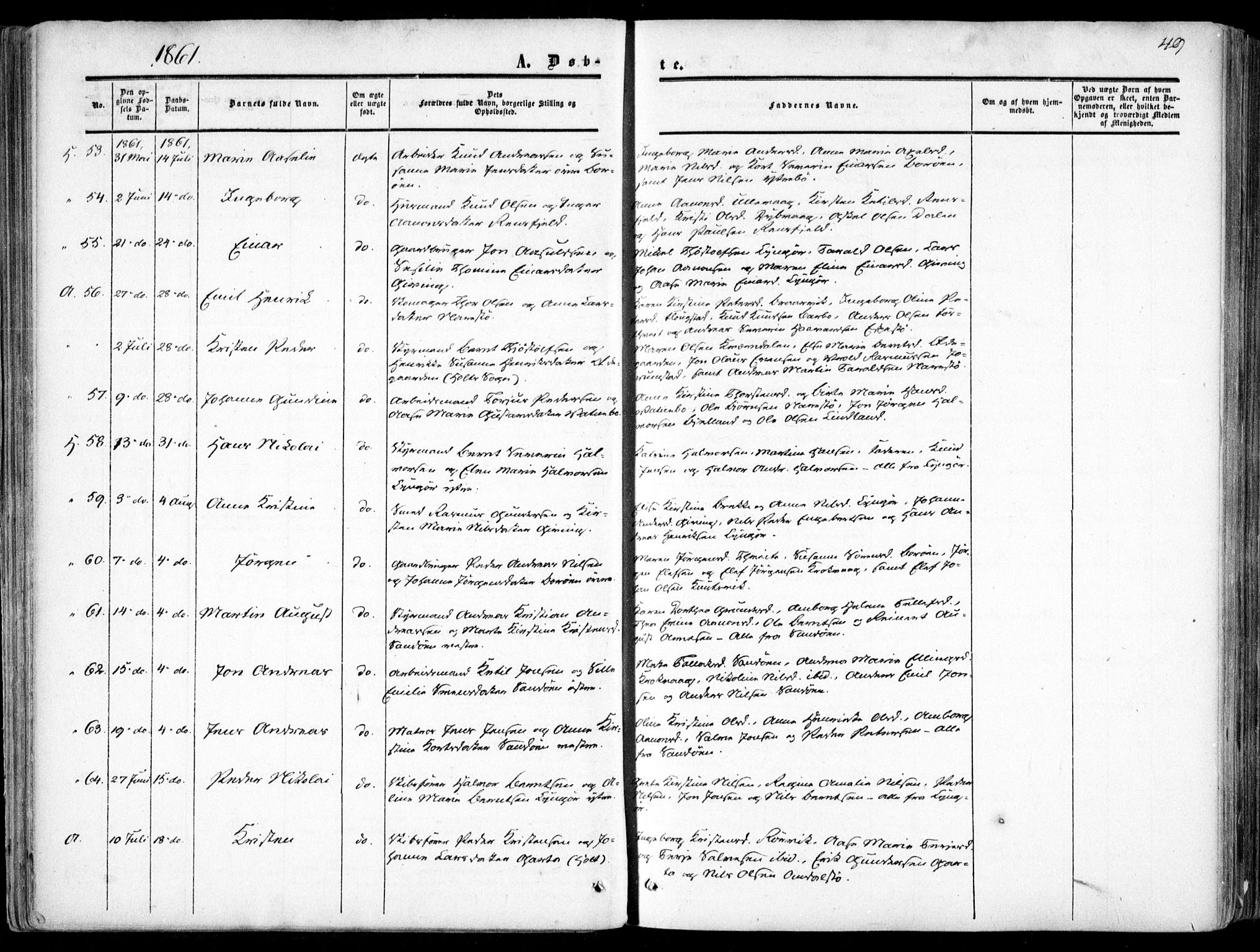 Dypvåg sokneprestkontor, SAK/1111-0007/F/Fa/Faa/L0006: Parish register (official) no. A 6, 1855-1872, p. 49