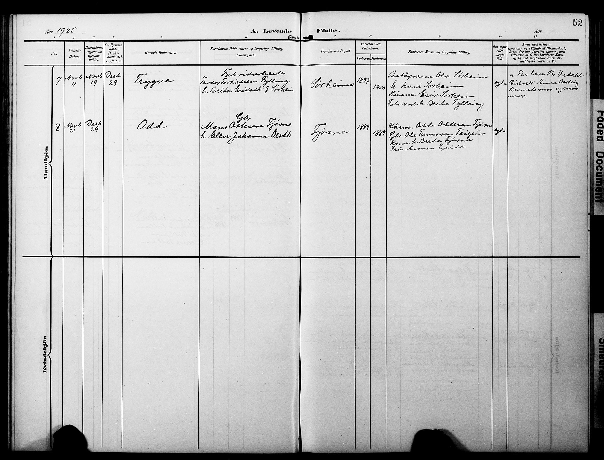 Luster sokneprestembete, AV/SAB-A-81101/H/Hab/Haba/L0001: Parish register (copy) no. A 1, 1903-1930, p. 52
