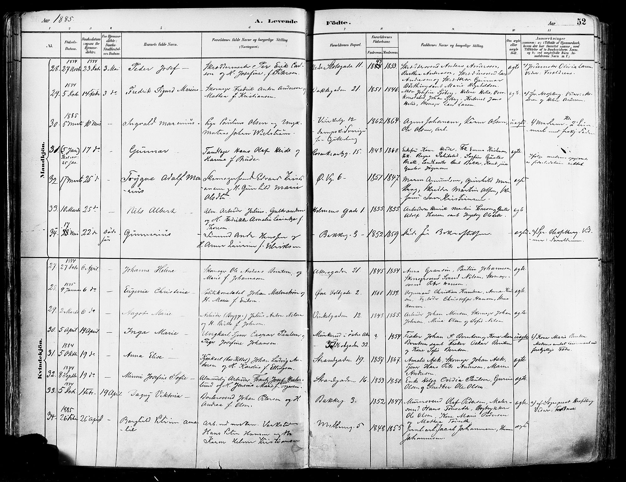 Johannes prestekontor Kirkebøker, AV/SAO-A-10852/F/Fa/L0003: Parish register (official) no. 3, 1882-1896, p. 52