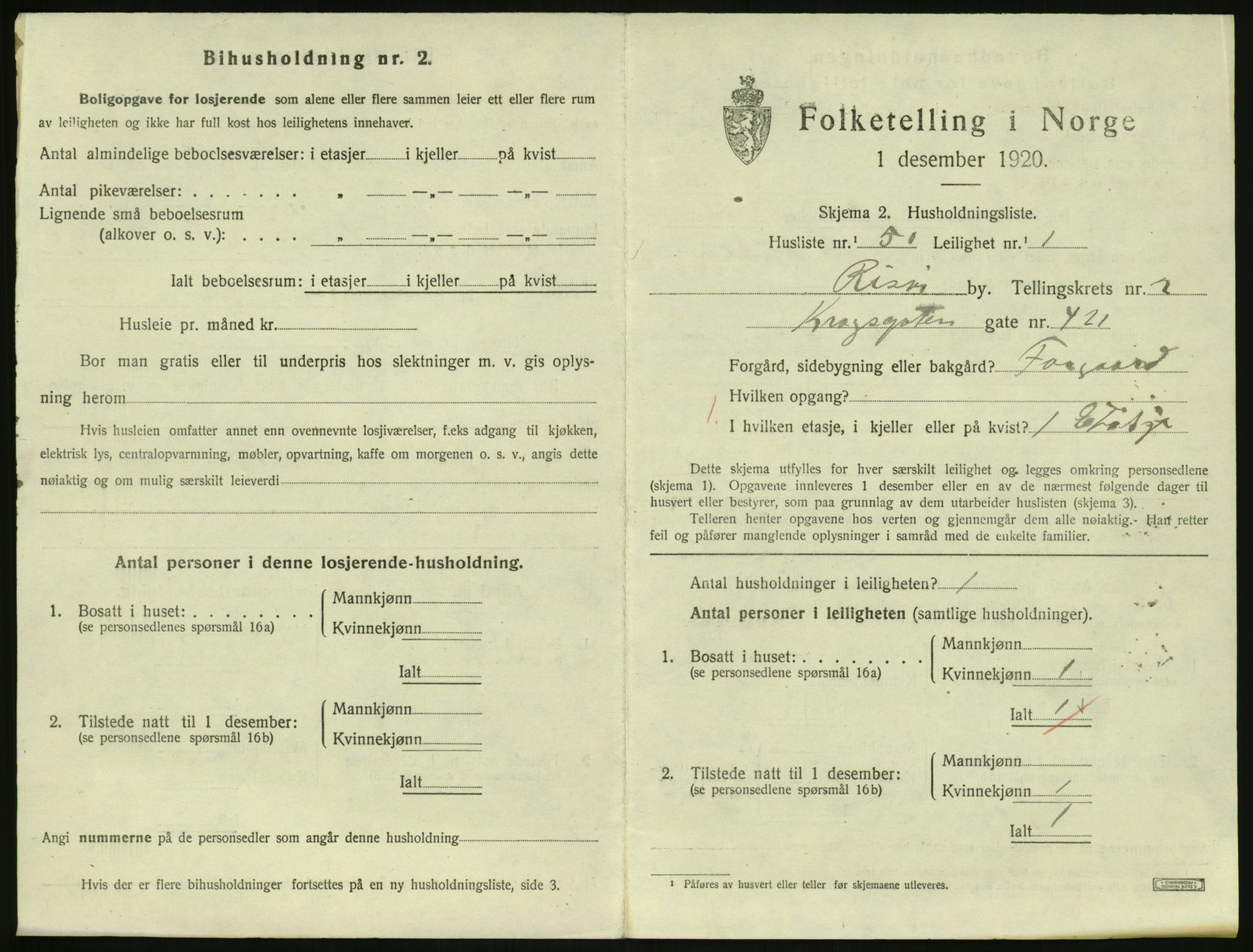 SAK, 1920 census for Risør, 1920, p. 2097