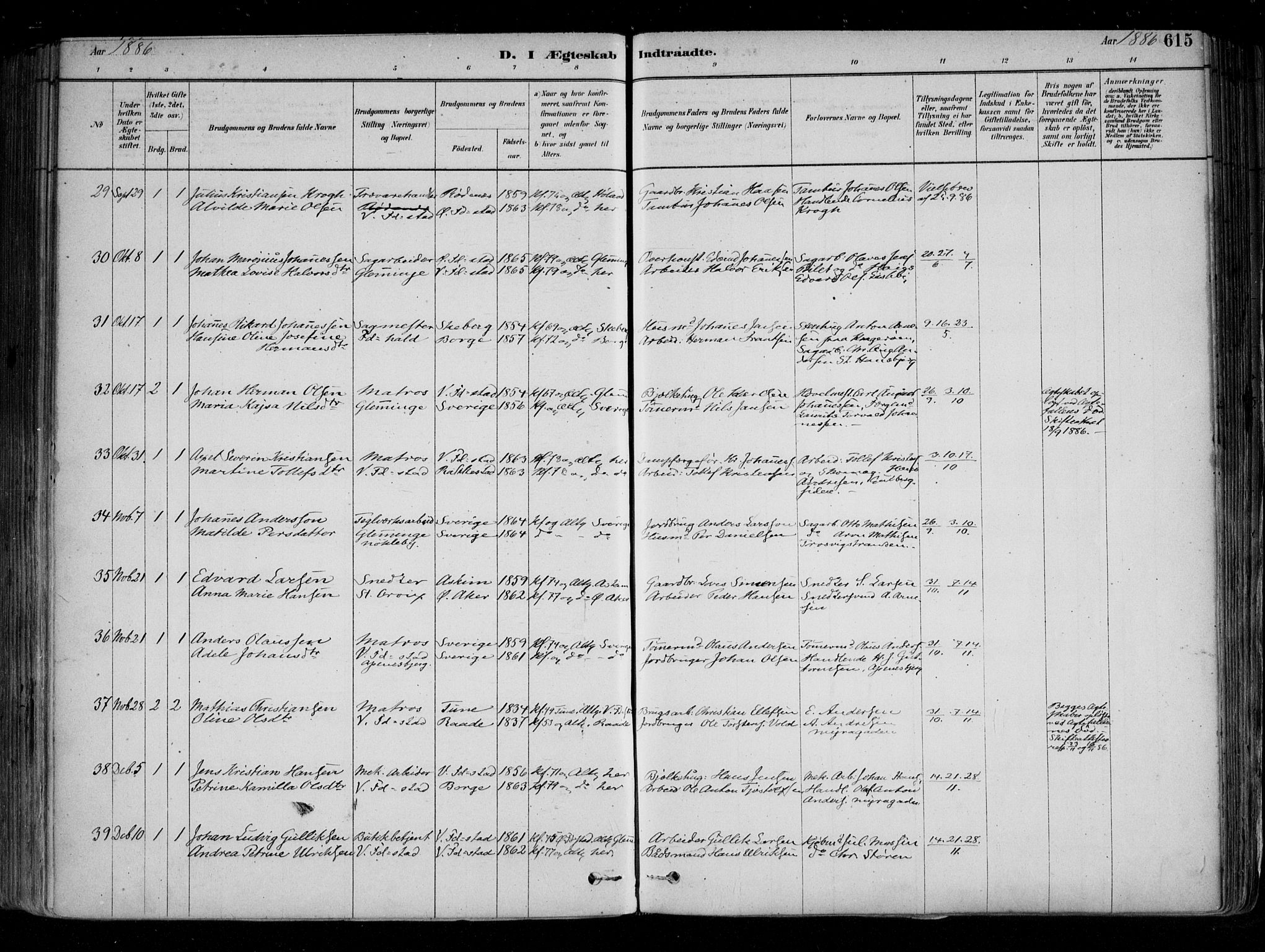 Fredrikstad domkirkes prestekontor Kirkebøker, AV/SAO-A-10906/F/Fa/L0004: Parish register (official) no. 4, 1878-1907, p. 615