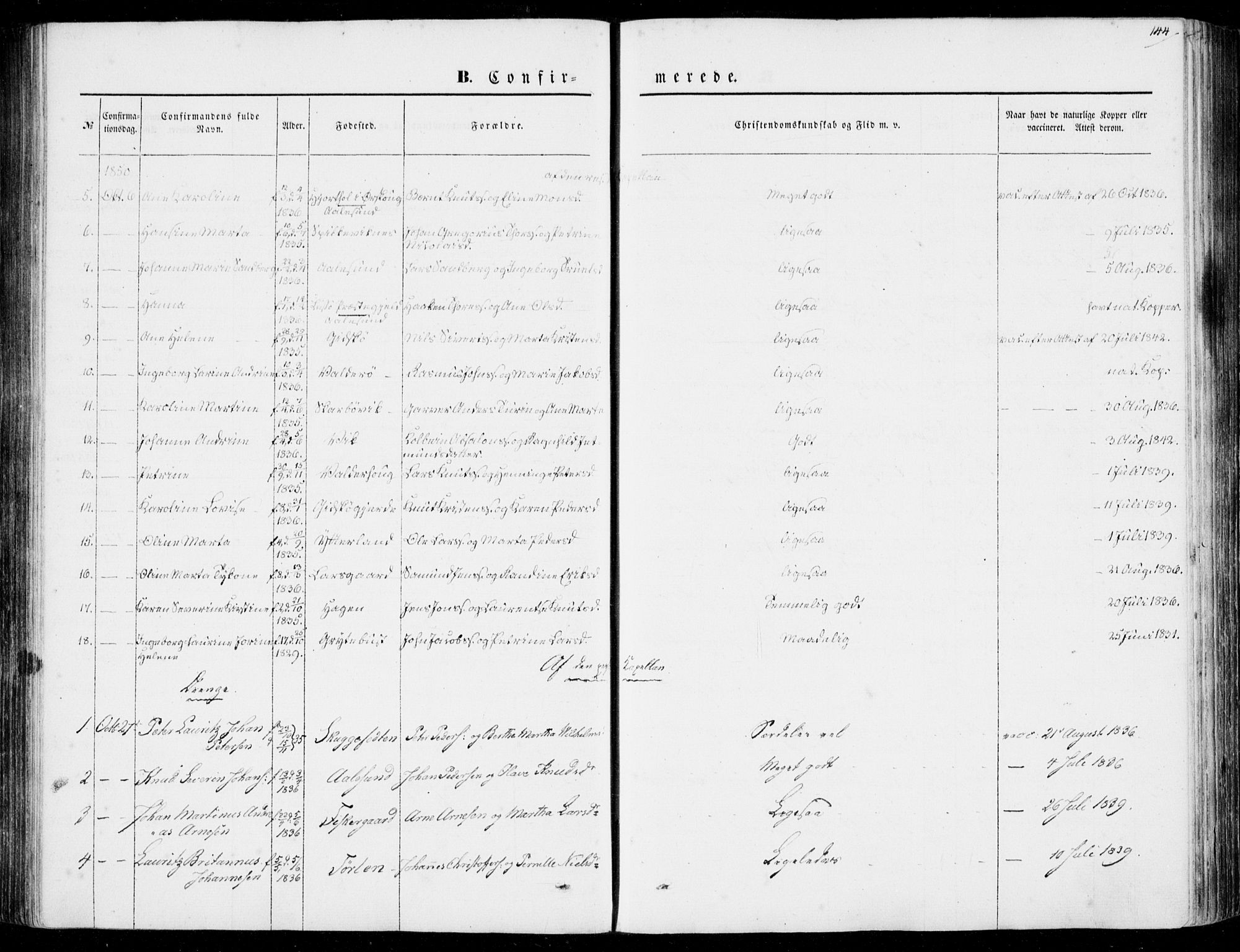 Ministerialprotokoller, klokkerbøker og fødselsregistre - Møre og Romsdal, AV/SAT-A-1454/528/L0397: Parish register (official) no. 528A08, 1848-1858, p. 144