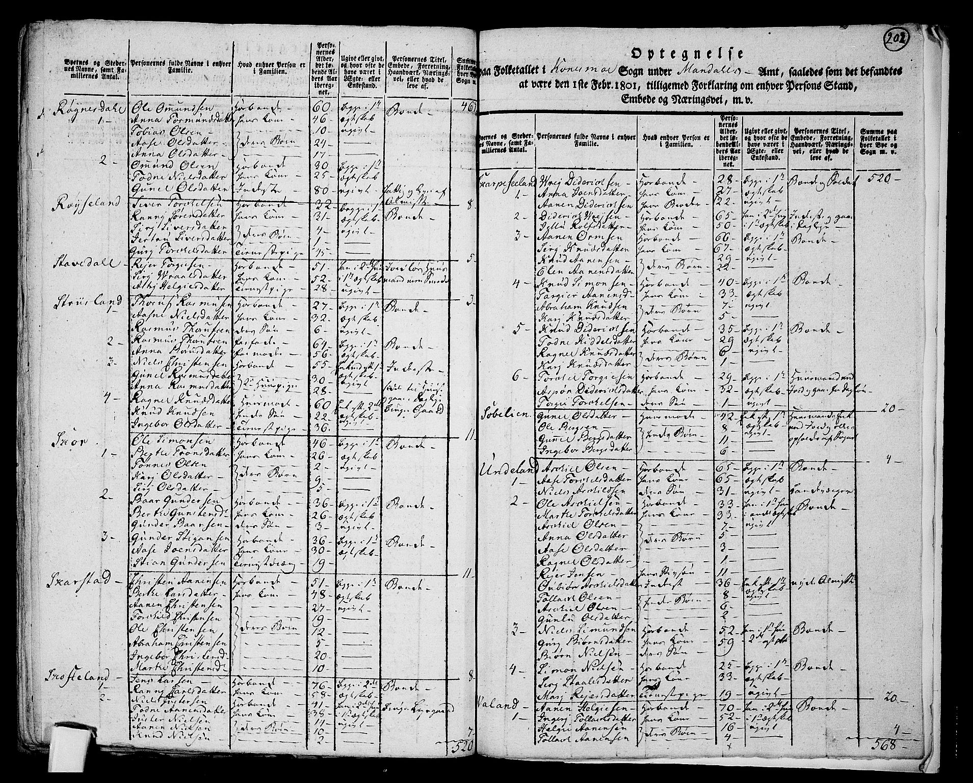 RA, 1801 census for 1029P Audnedal, 1801, p. 201b-202a